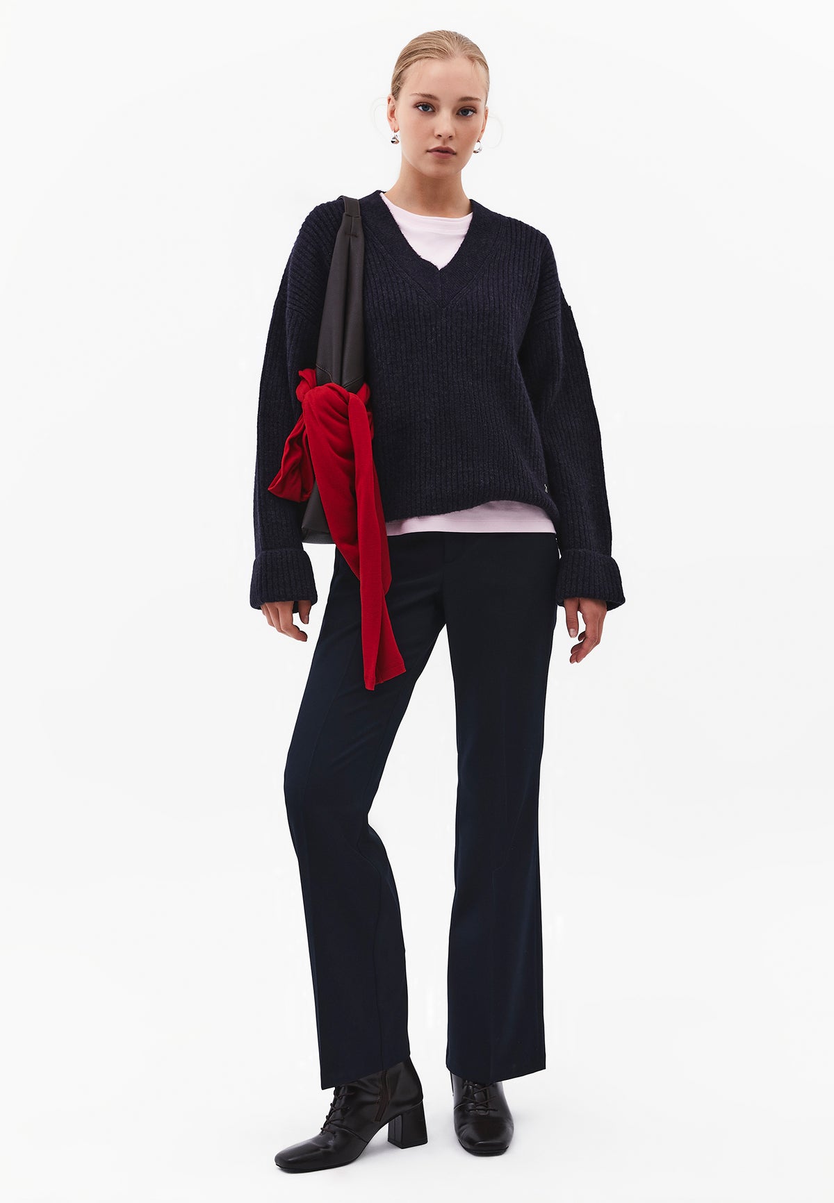 Loose V-Neck Sweater - Navy Blue