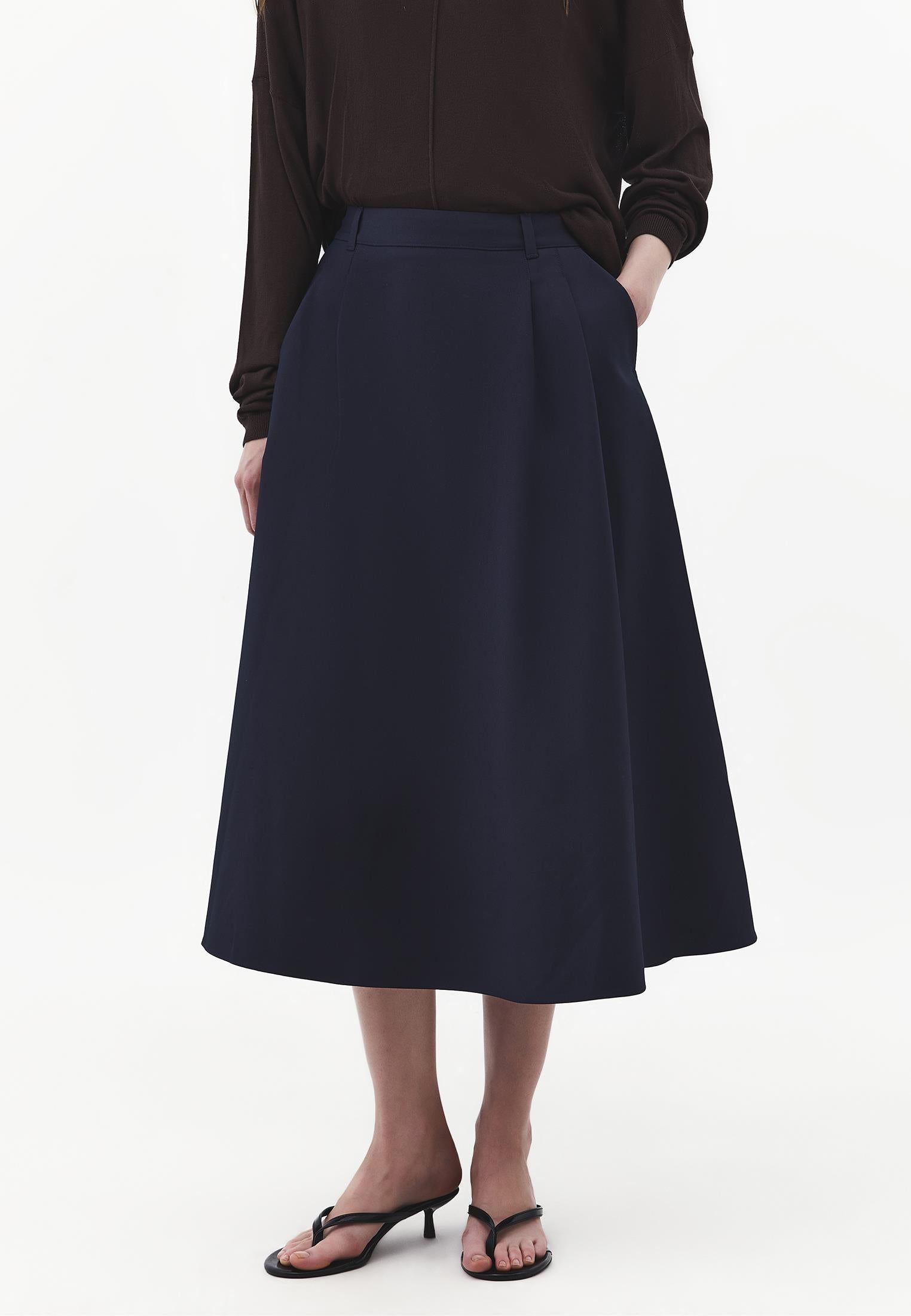 Long Pleated Flared Skirt - SKY CAPTAIN