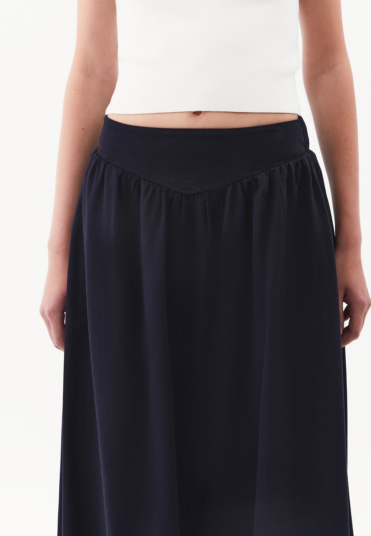 Ultra High Waist Long A-Line Woven Skirt - Navy Blue