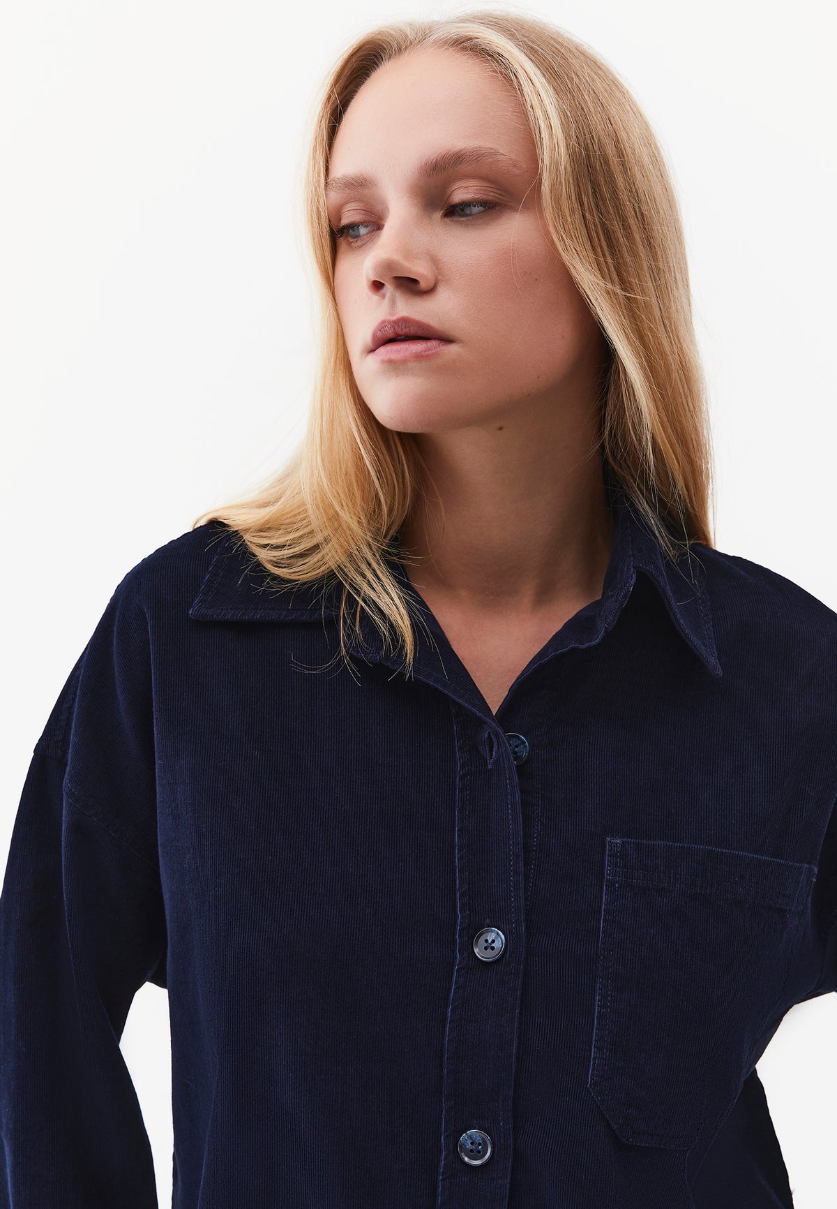 Oversize Buttoned Long Sleeve Shirt - Navy Blue