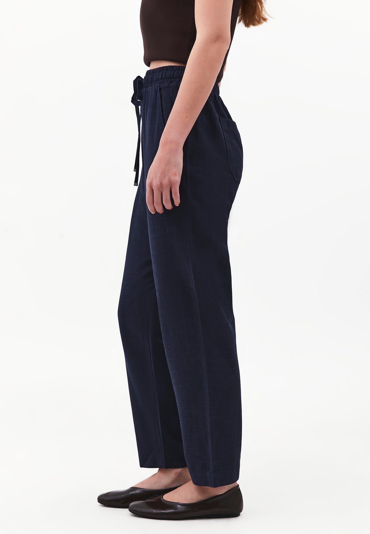 Carrot Pants With Elastic Waist - Navy Blue