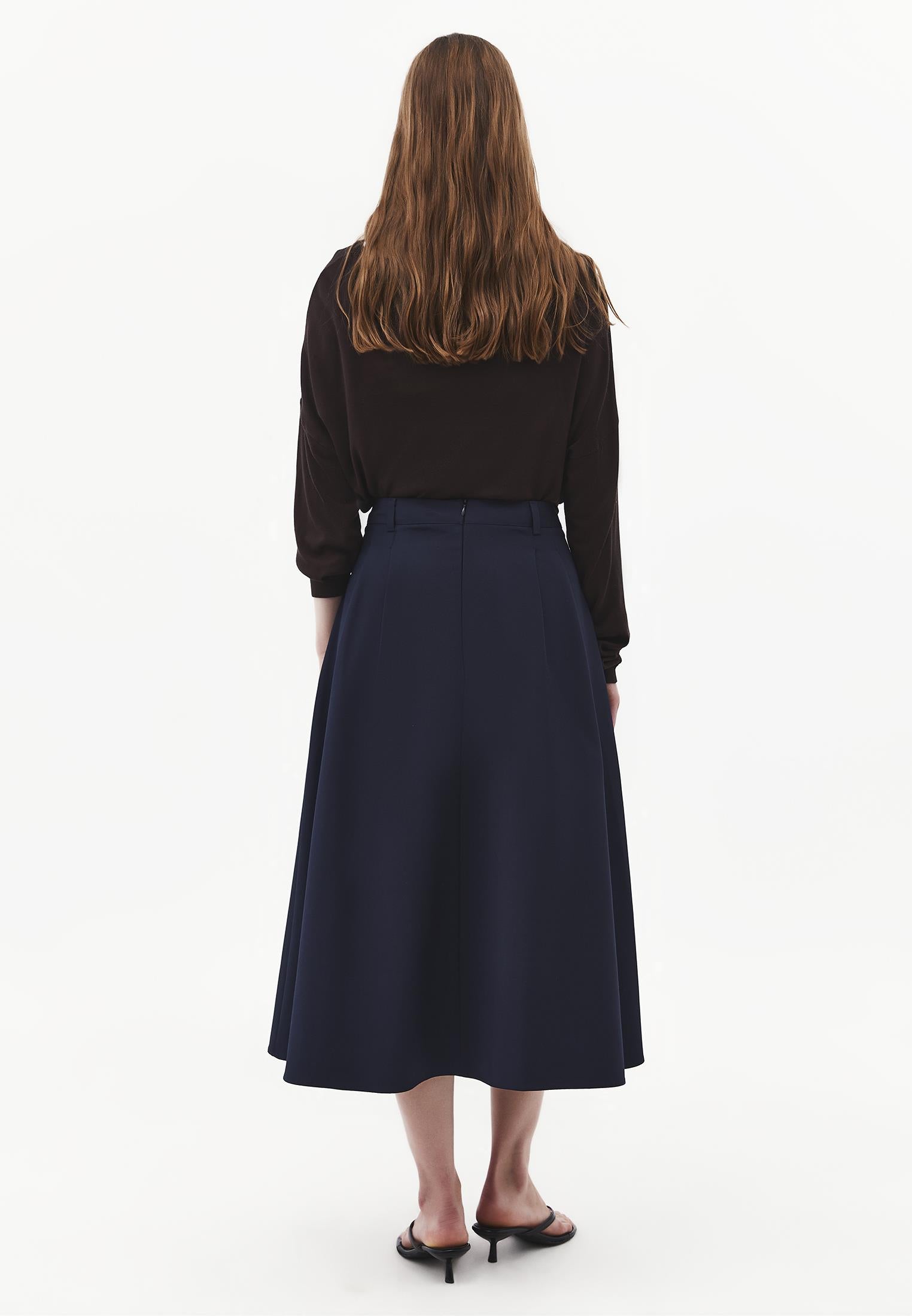 Long Pleated Flared Skirt - SKY CAPTAIN