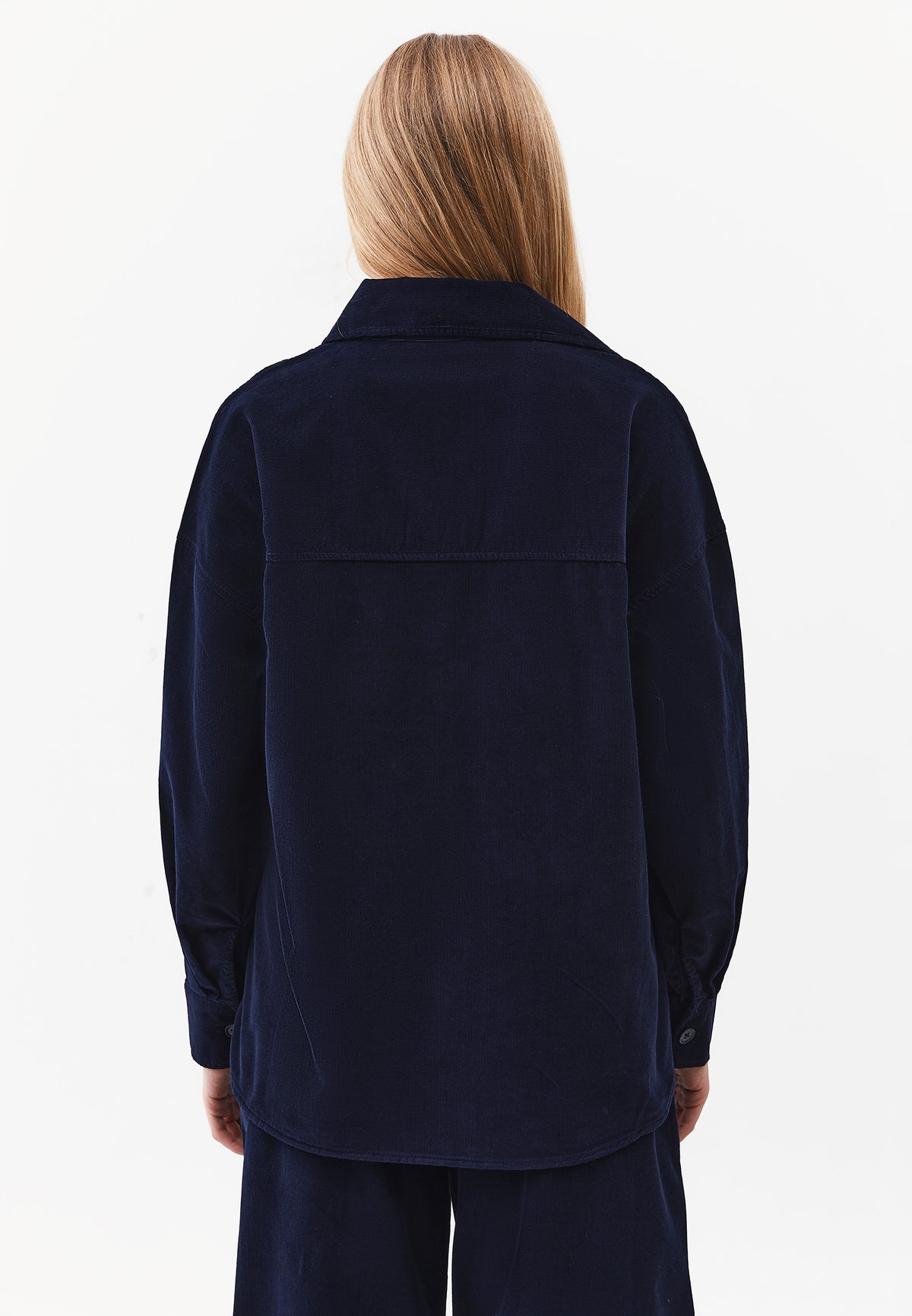 Oversize Buttoned Long Sleeve Shirt - Navy Blue