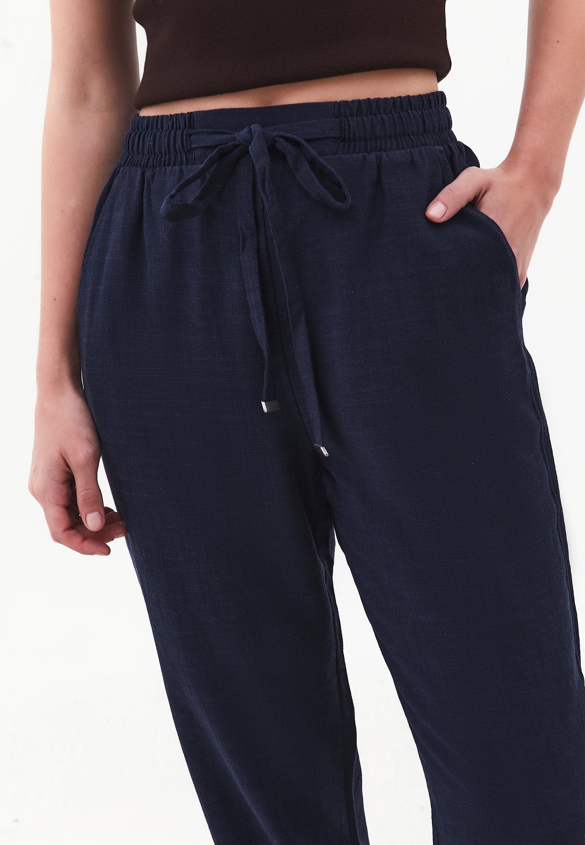 Carrot Pants With Elastic Waist - Navy Blue