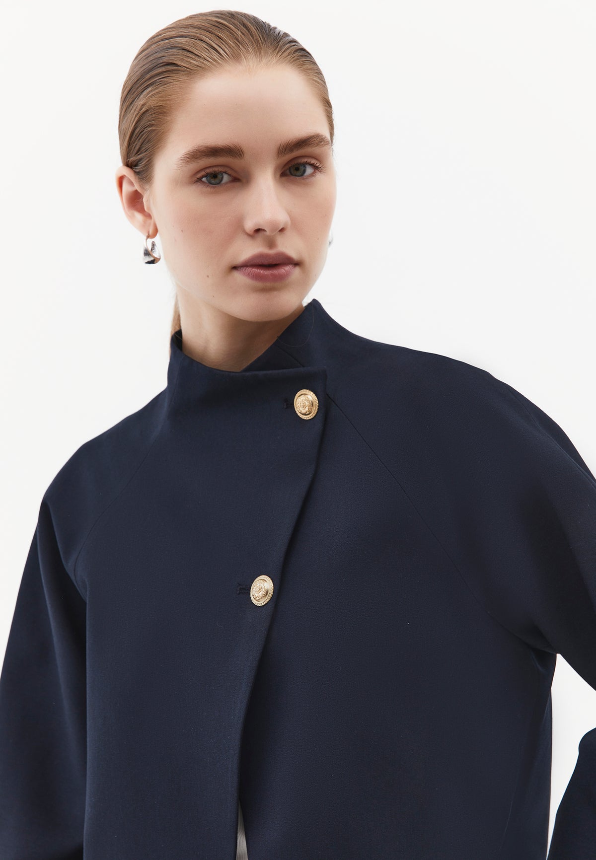 Buttoned Blazer Jacket - Navy Blue
