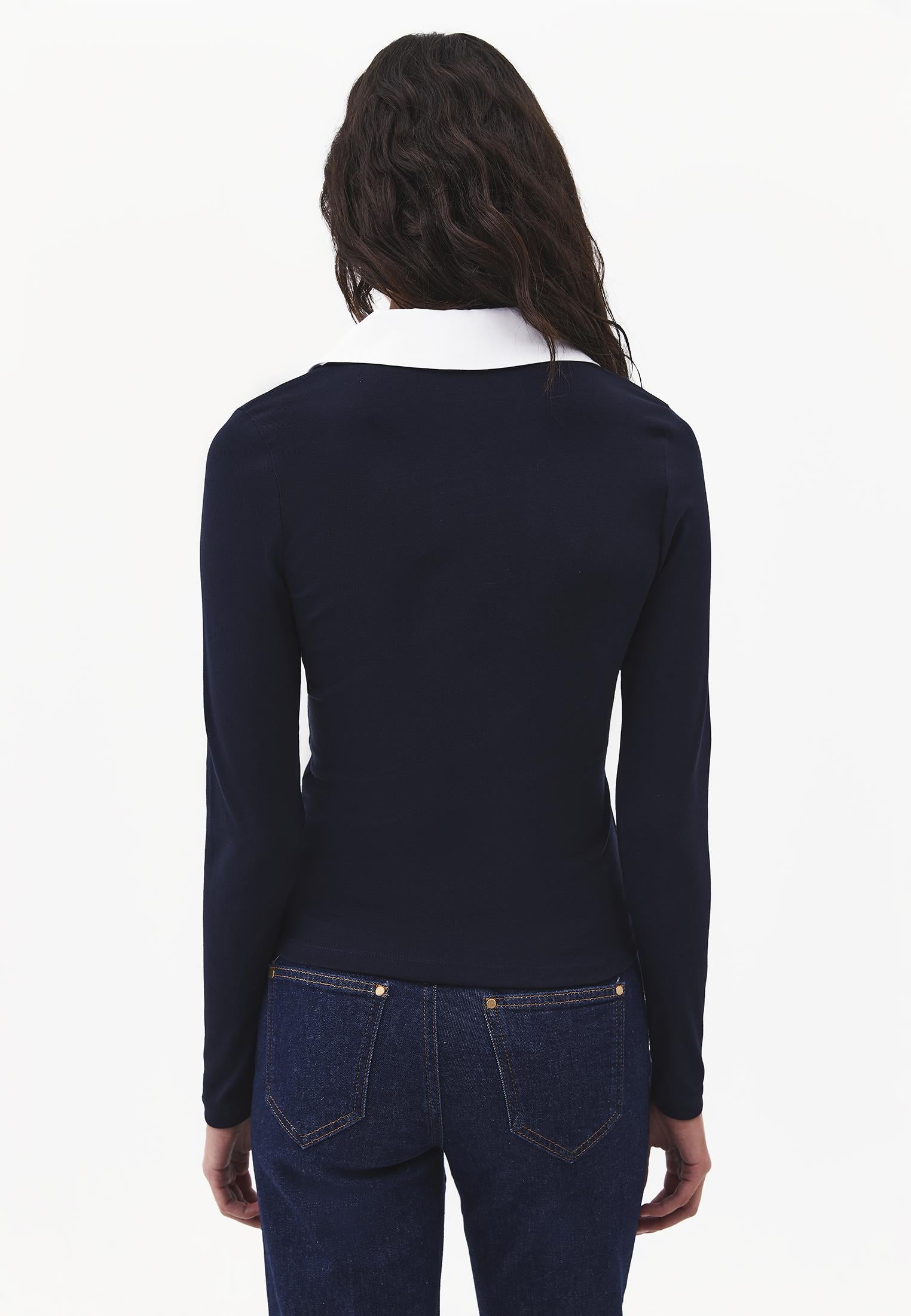 Polo Neck Long Sleeve Bodycon T-Shirt - SKY CAPTAIN