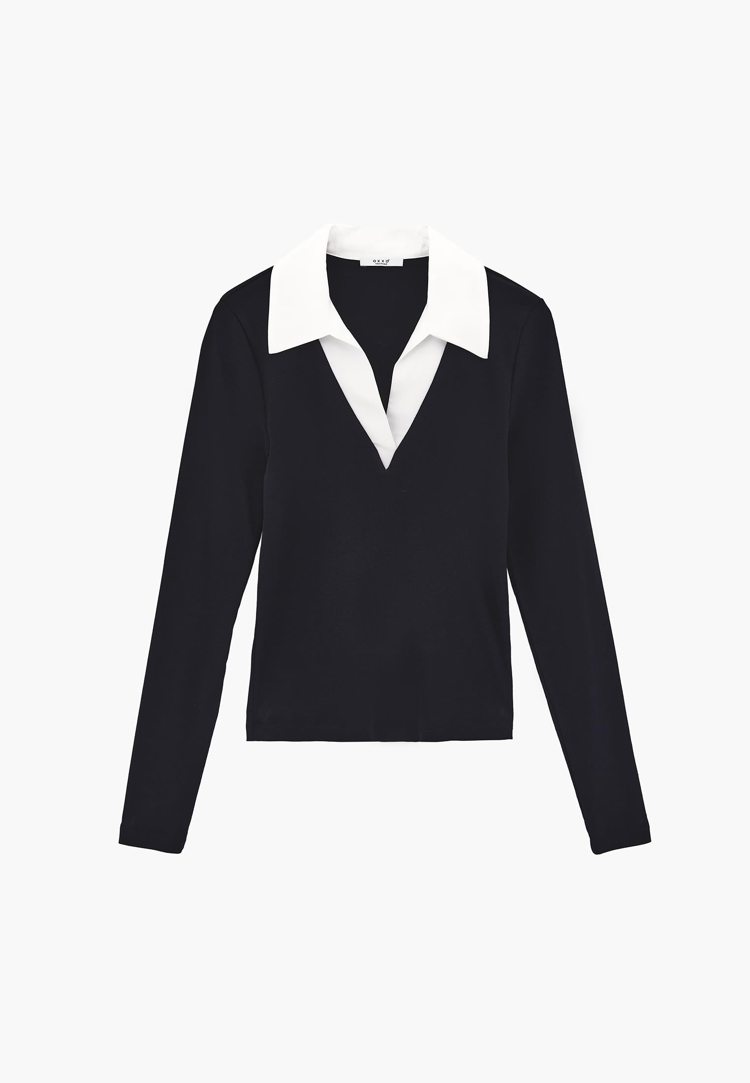 Polo Neck Long Sleeve Bodycon T-Shirt - SKY CAPTAIN