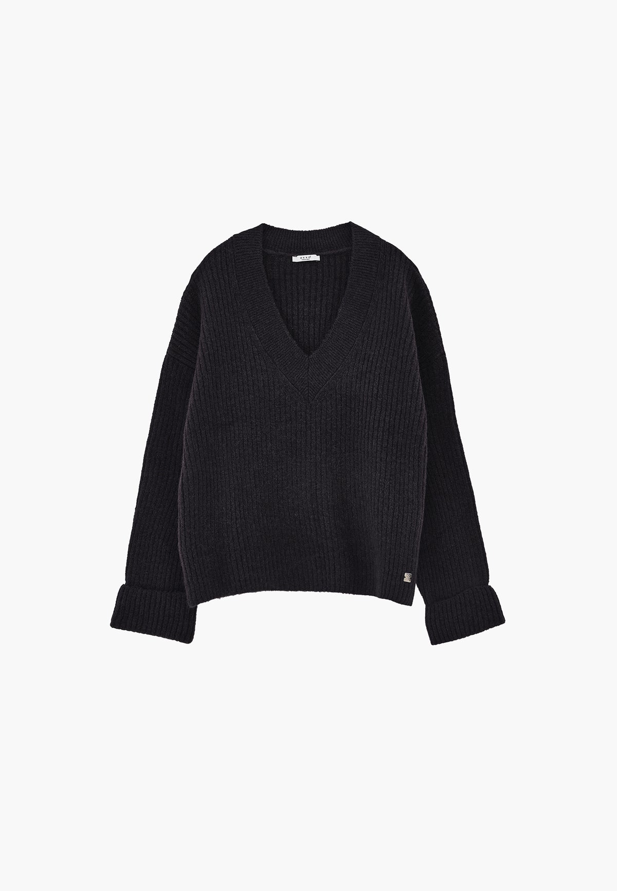 Loose V-Neck Sweater - Navy Blue