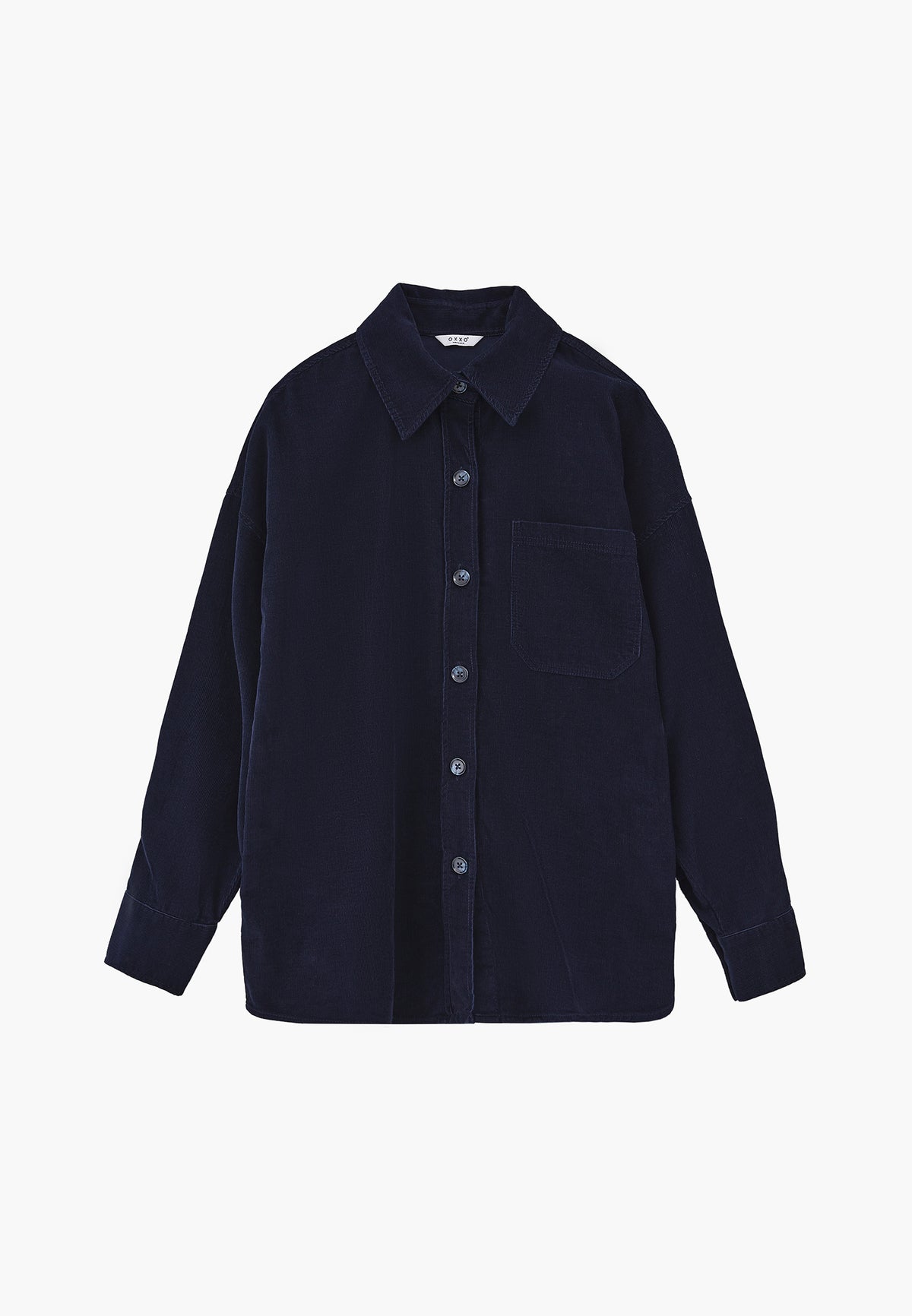 Oversize Buttoned Long Sleeve Shirt - Navy Blue