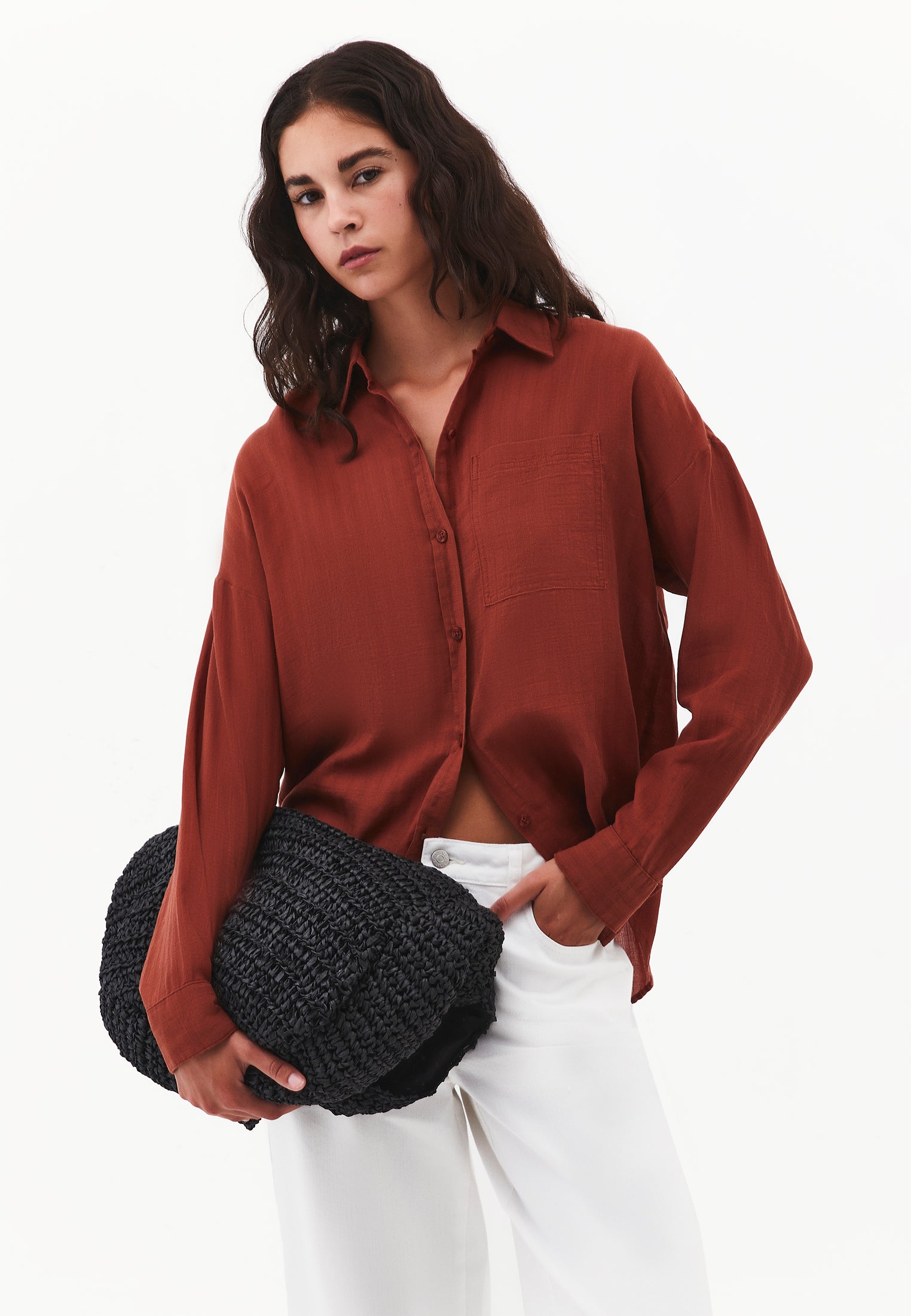 Long Sleeve Oversized Woven Shirt - SMOKED PAPRIKA