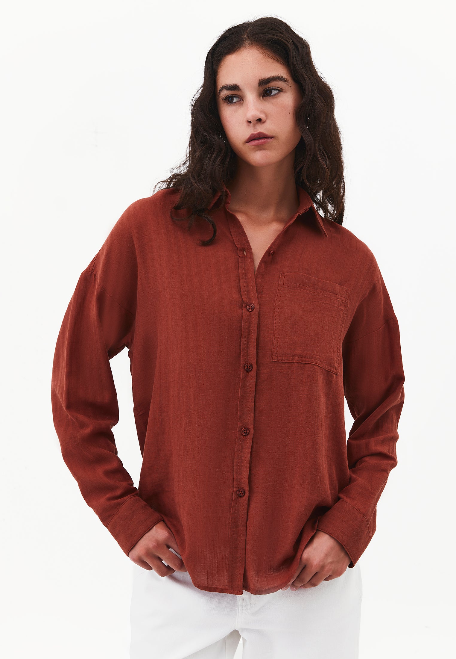 Long Sleeve Oversized Woven Shirt - SMOKED PAPRIKA