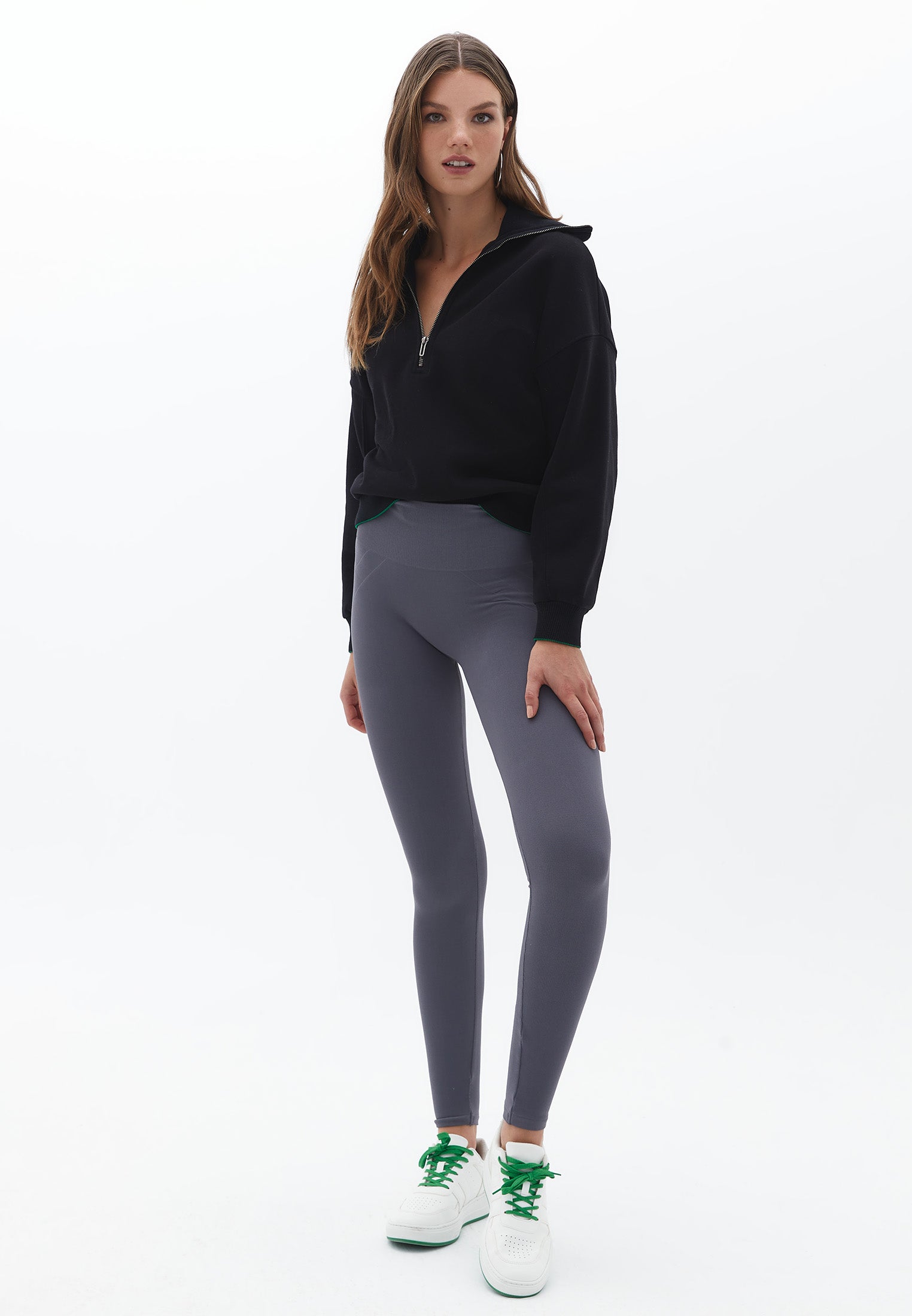 Long narrow high waist leggings - SMOKED PEARL