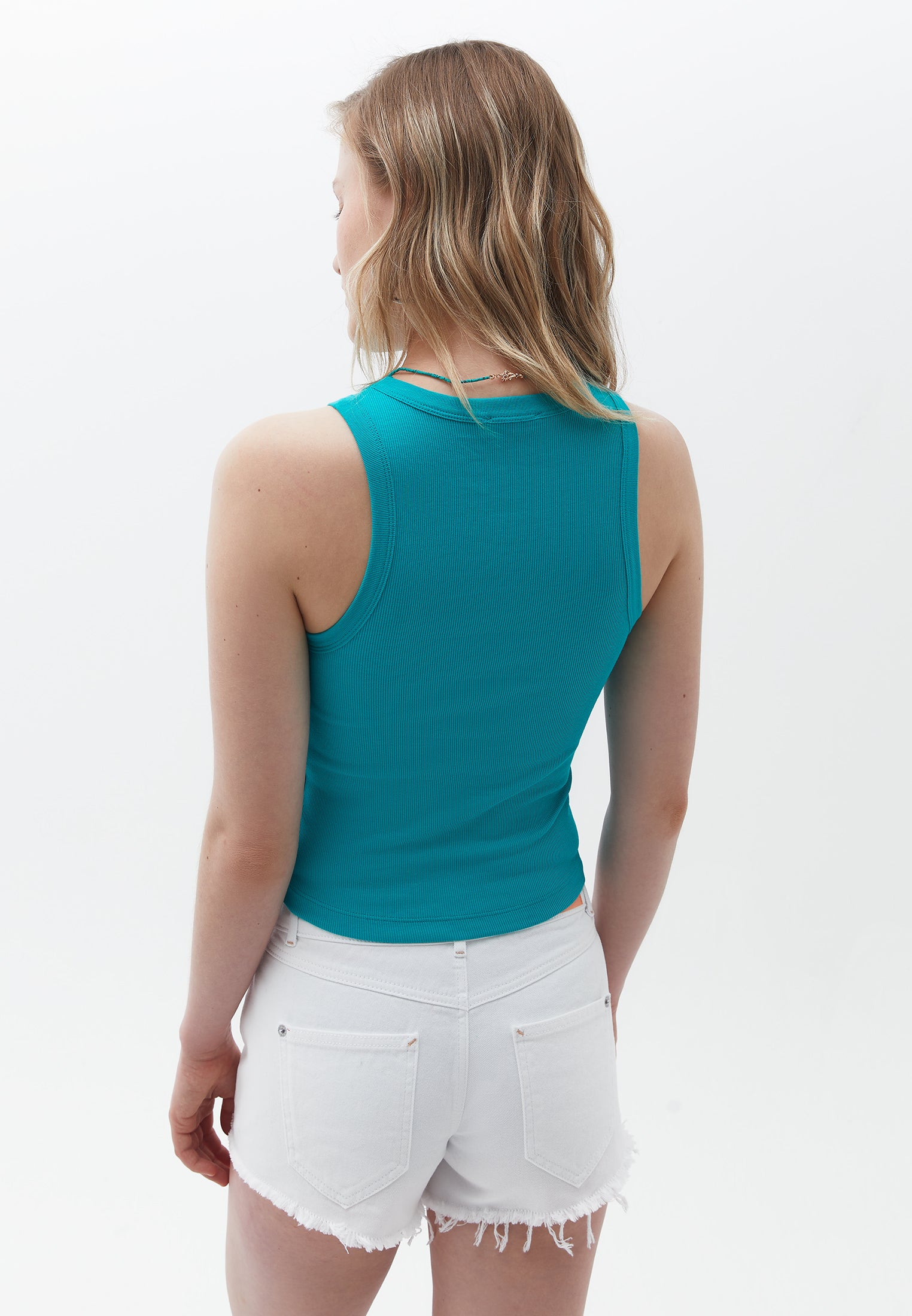 Sleeveless barbell collar tank top - SPECTRA GREEN