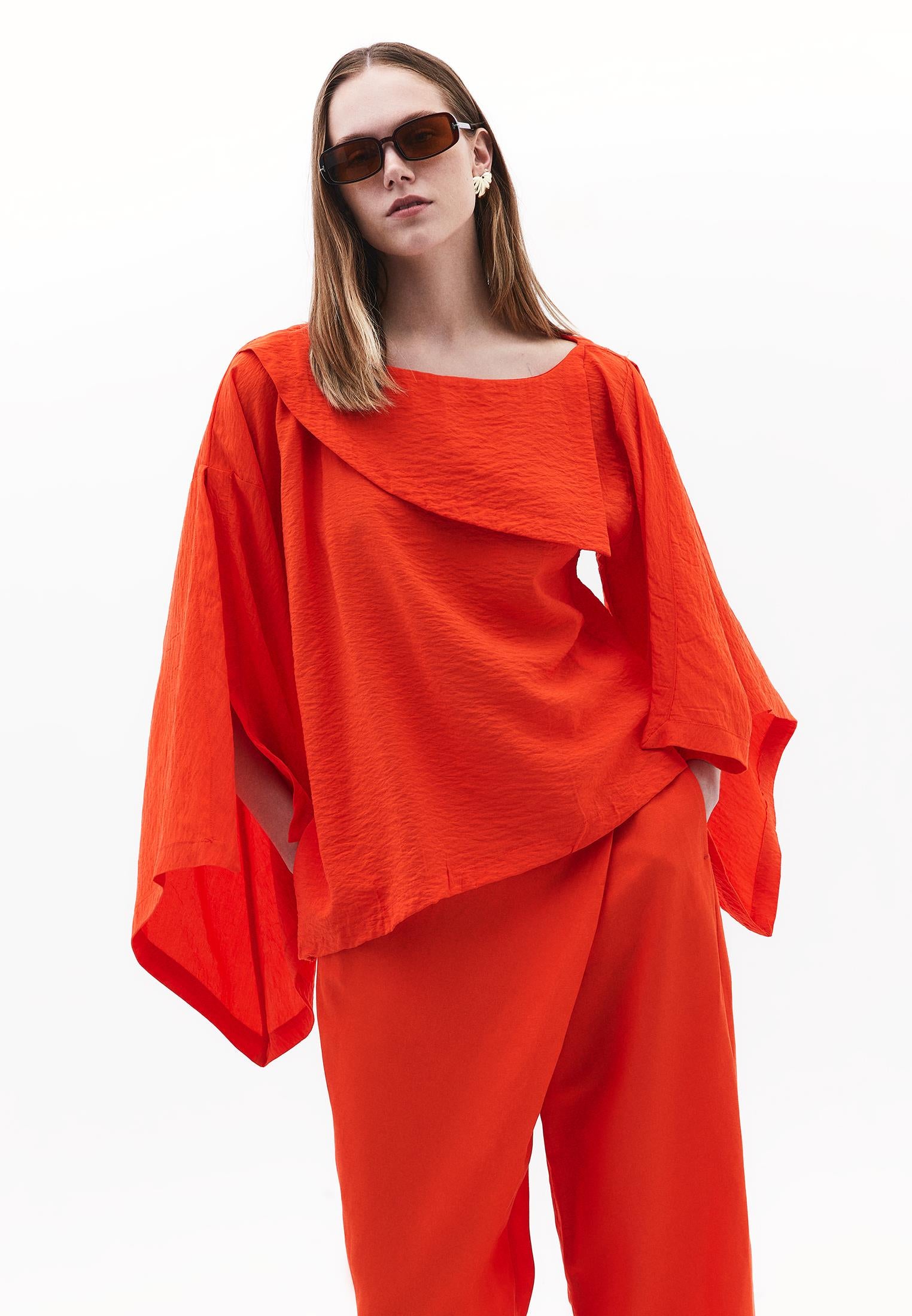 Asymmetric Blouse - SPICY ORANGE