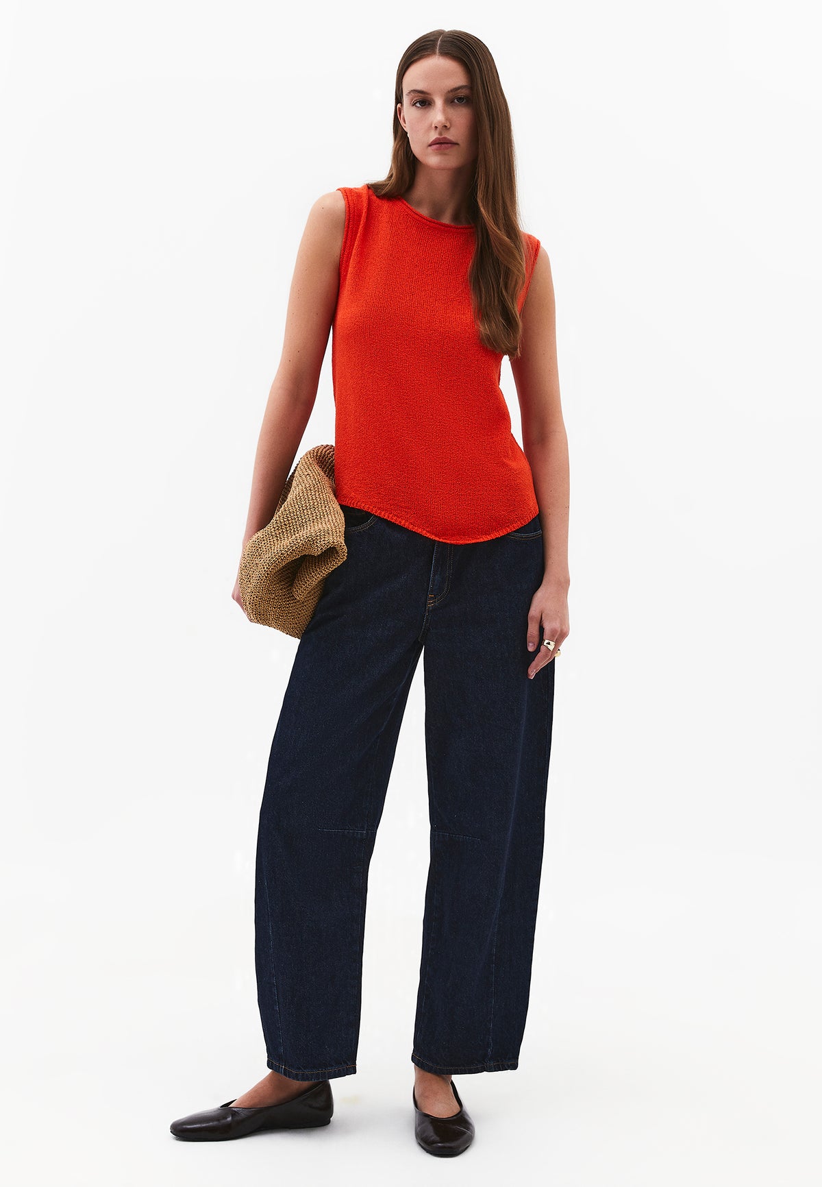 Asymmetric Tunic Knit Tank - SPICY ORANGE