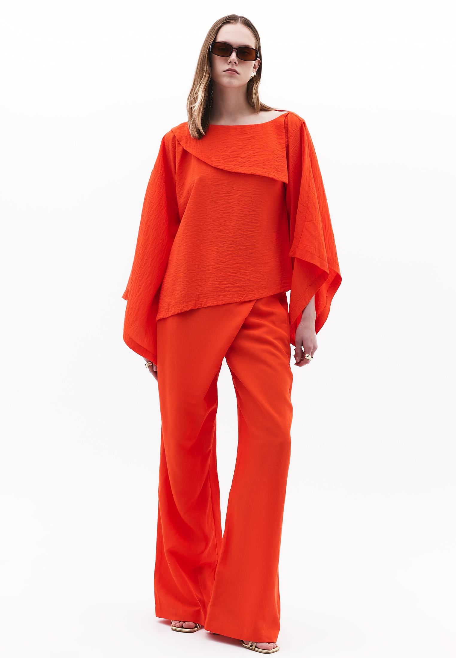 Asymmetric Blouse - SPICY ORANGE