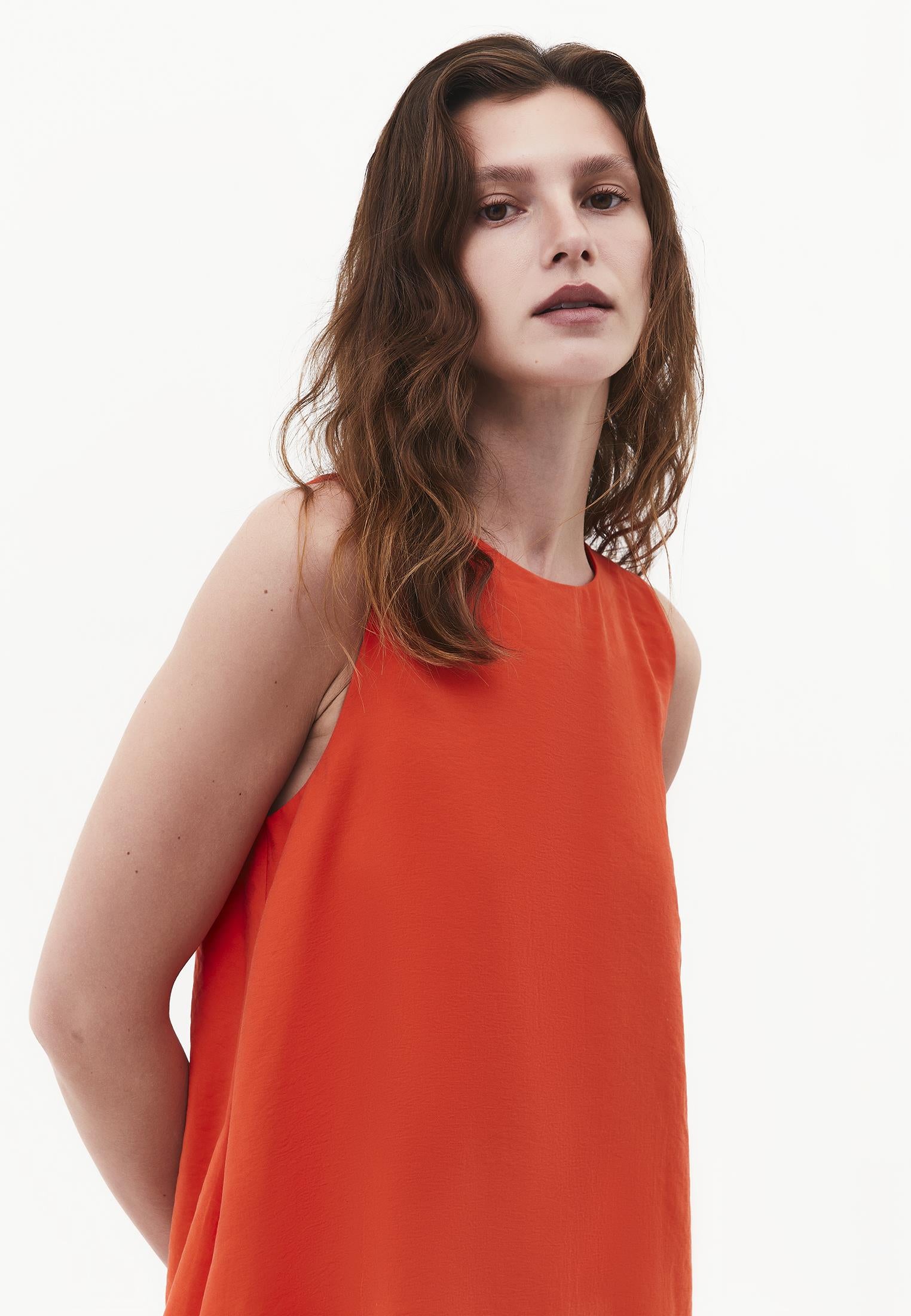 Boat Neck Sleeveless Midi Dress With Pocket Details - SPICY ORANGE