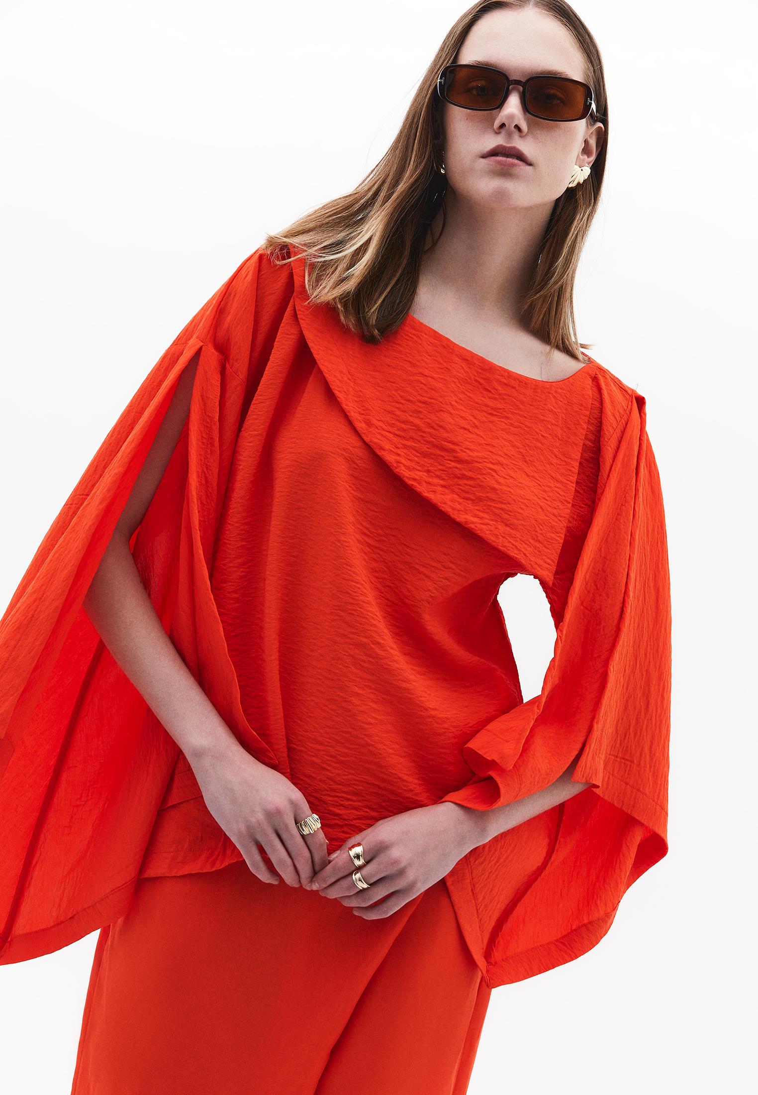 Asymmetric Blouse - SPICY ORANGE
