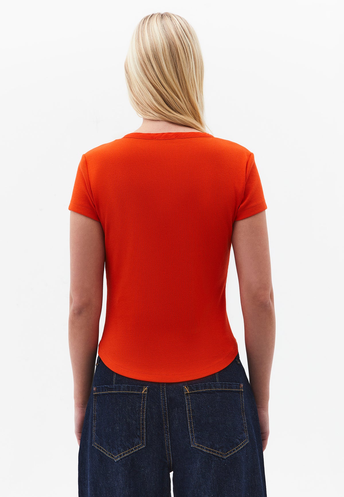 V Neck Slim Fit T-Shirt - SPICY ORANGE