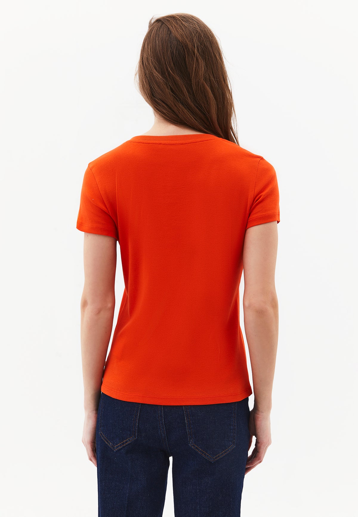V Neck Short Sleeve Slim T-Shirt - SPICY ORANGE