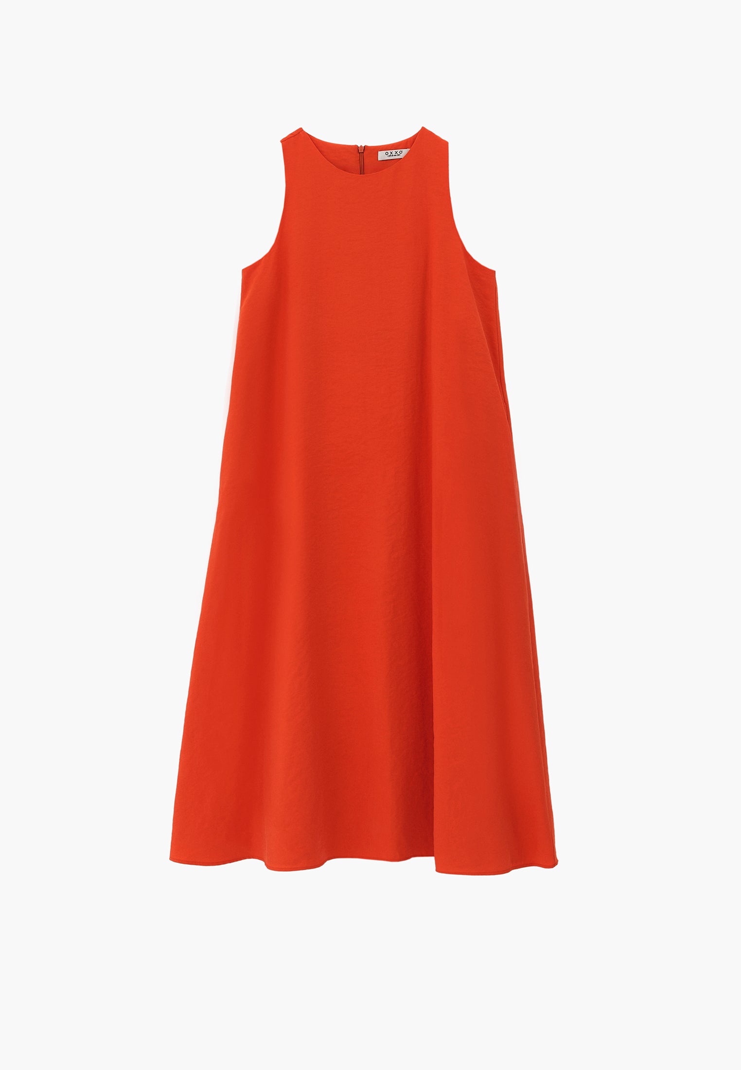 Boat Neck Sleeveless Midi Dress With Pocket Details - SPICY ORANGE