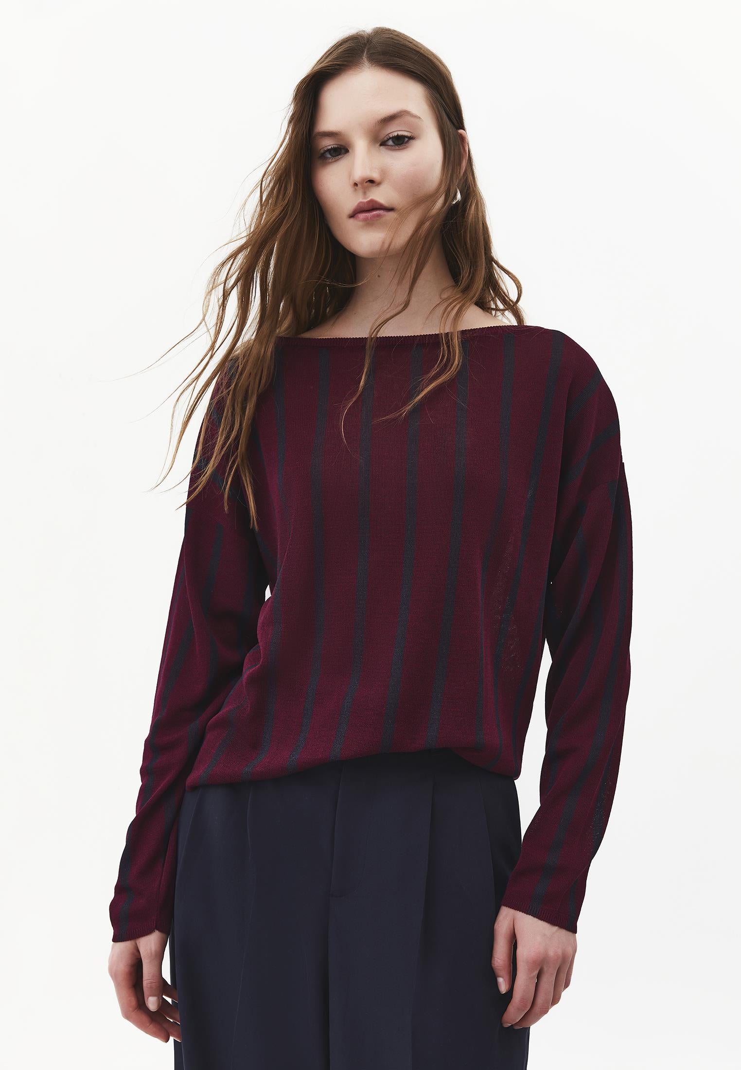 Striped Boat Neck Knit Sweater - STRIPE COMB