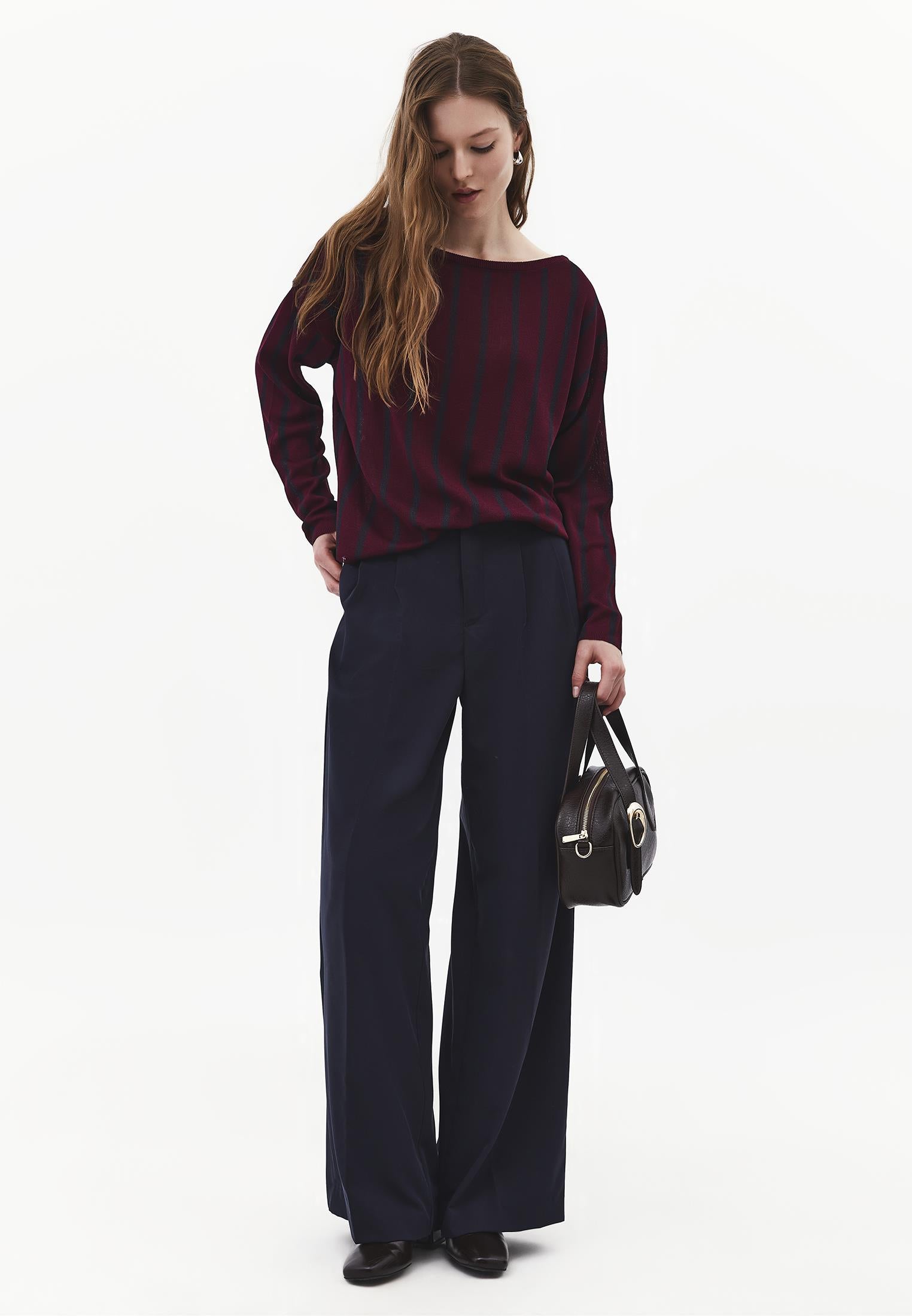 Striped Boat Neck Knit Sweater - STRIPE COMB