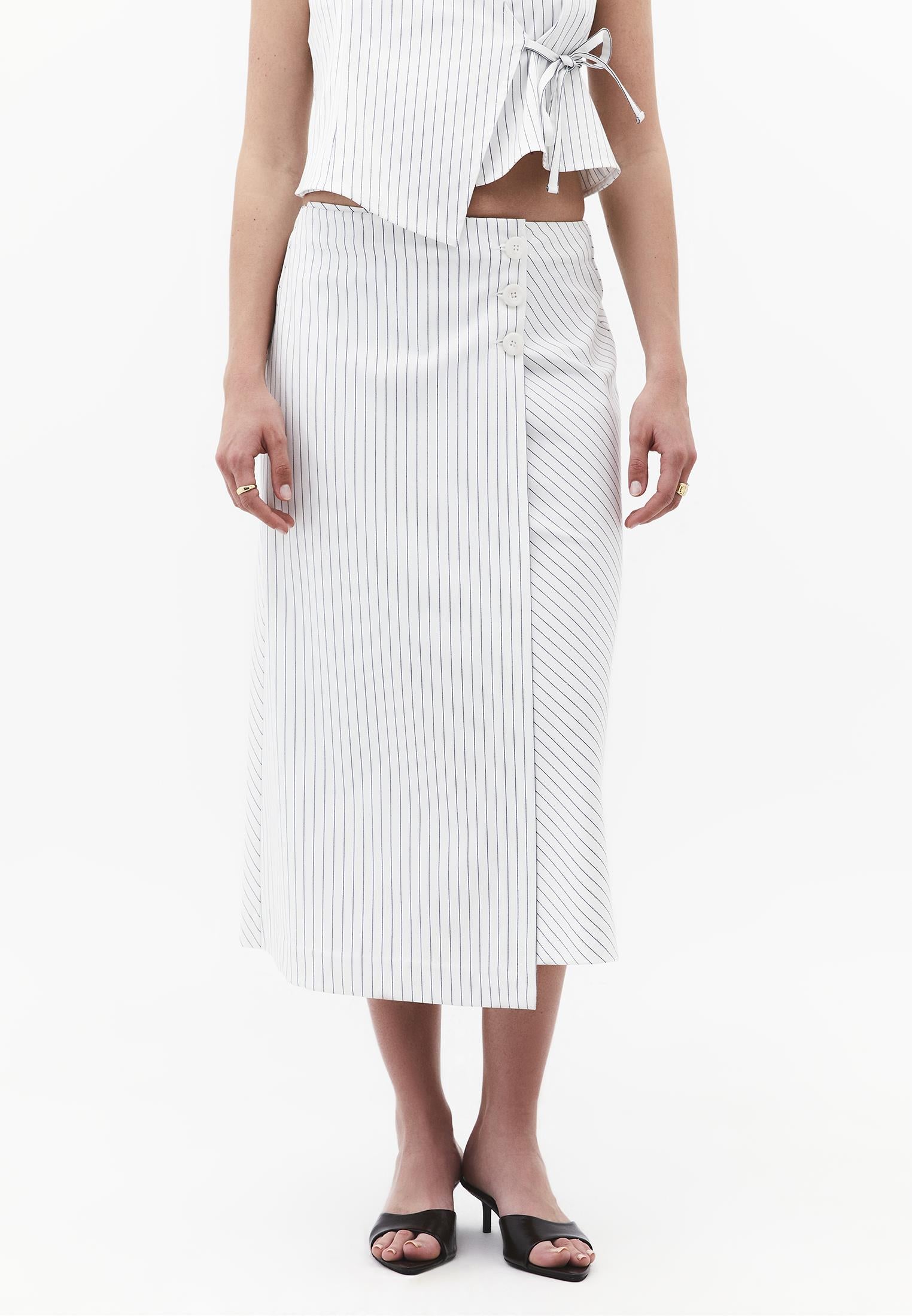 Striped A-Line Midi Skirt - STRIPE COMB