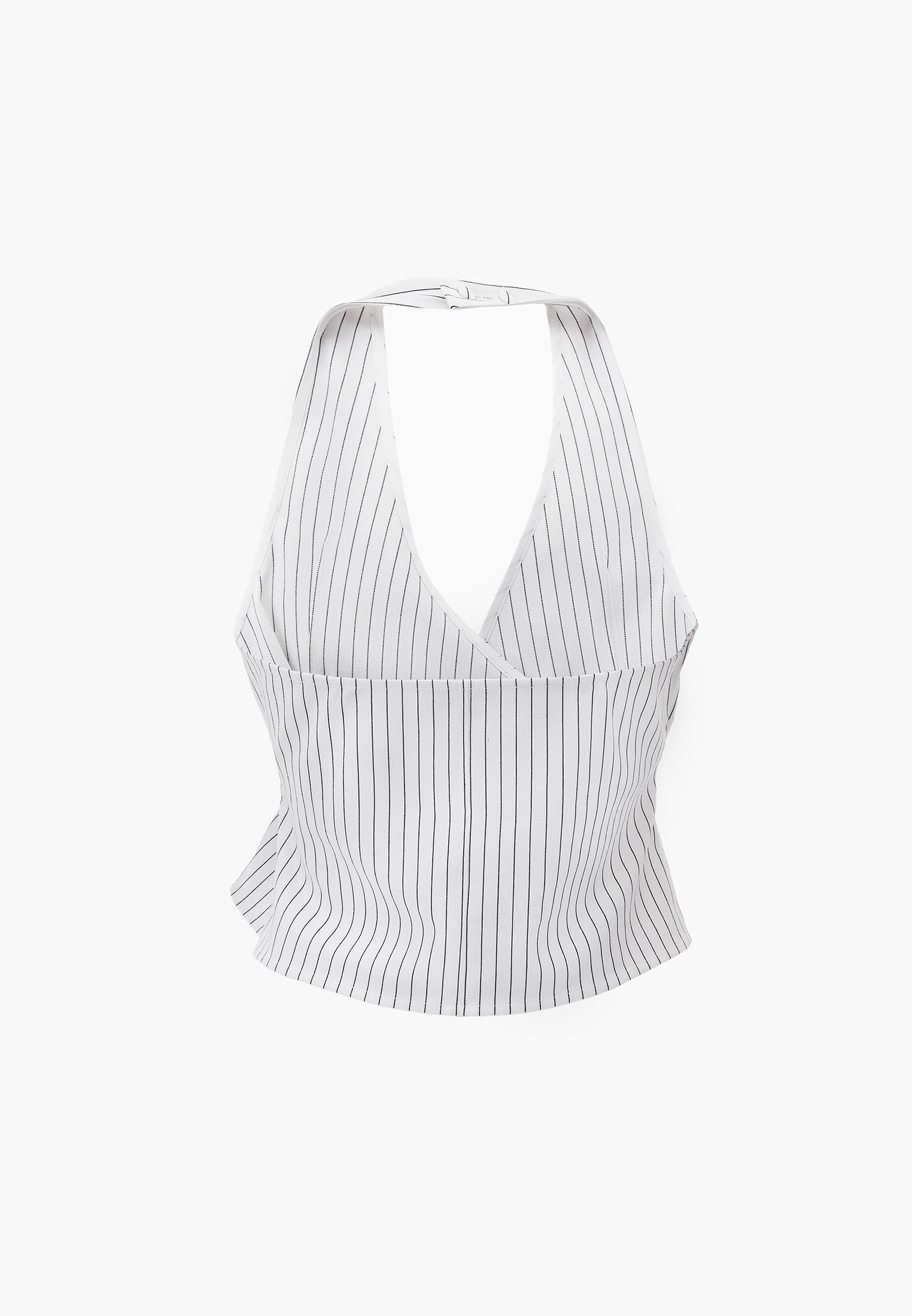 Striped V-Neck Cropped Vest - STRIPE COMB