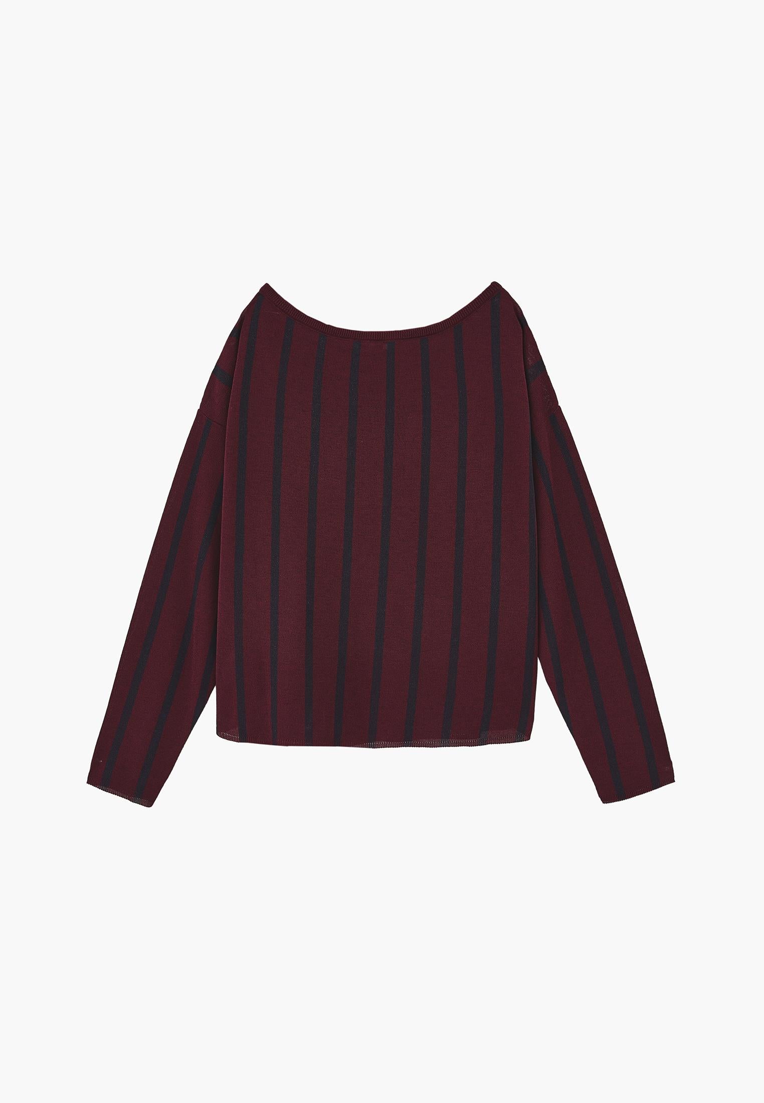 Striped Boat Neck Knit Sweater - STRIPE COMB