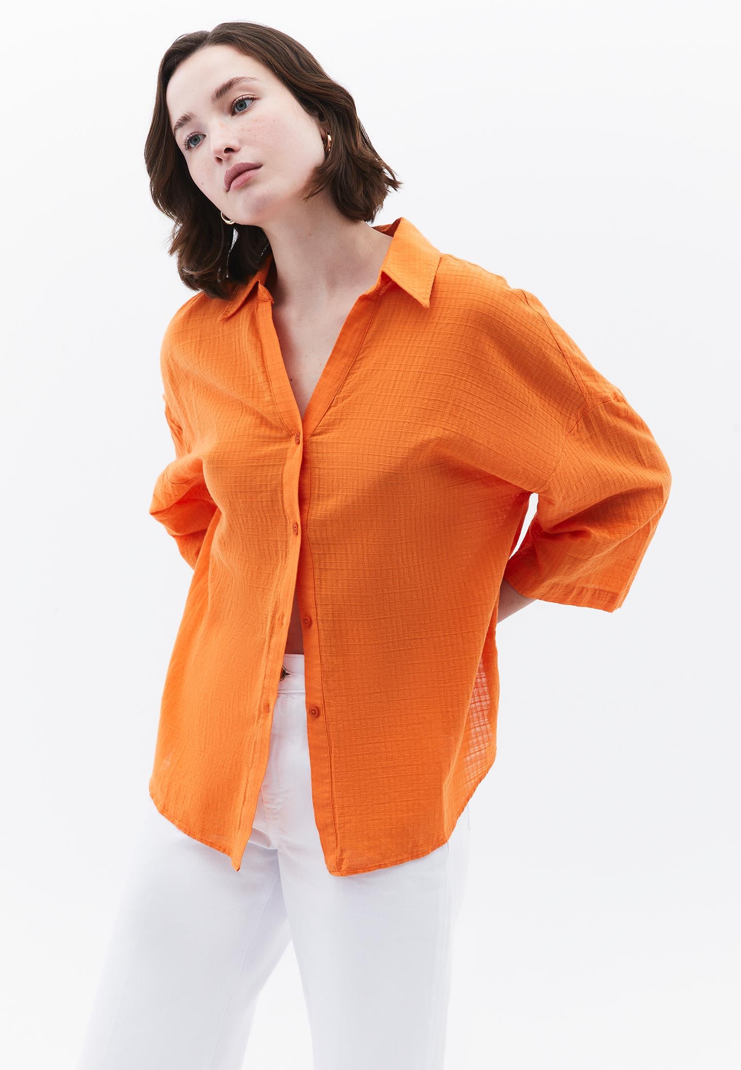 Button Detailed Oversize Shirt - SUN ORANGE