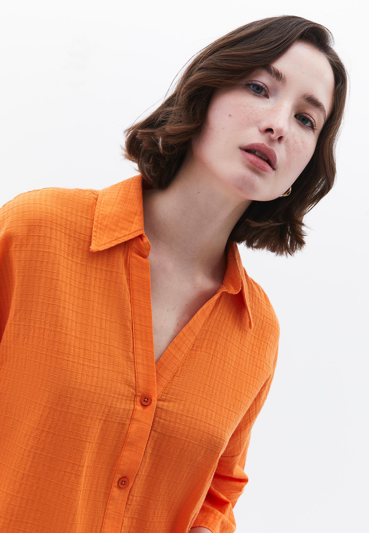 Button Detailed Oversize Shirt - SUN ORANGE