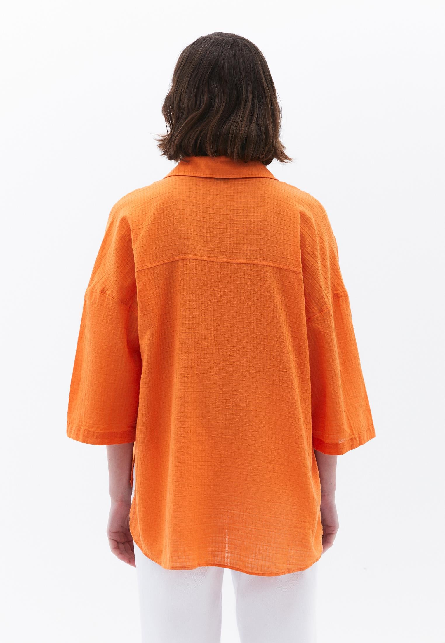 Button Detailed Oversize Shirt - SUN ORANGE
