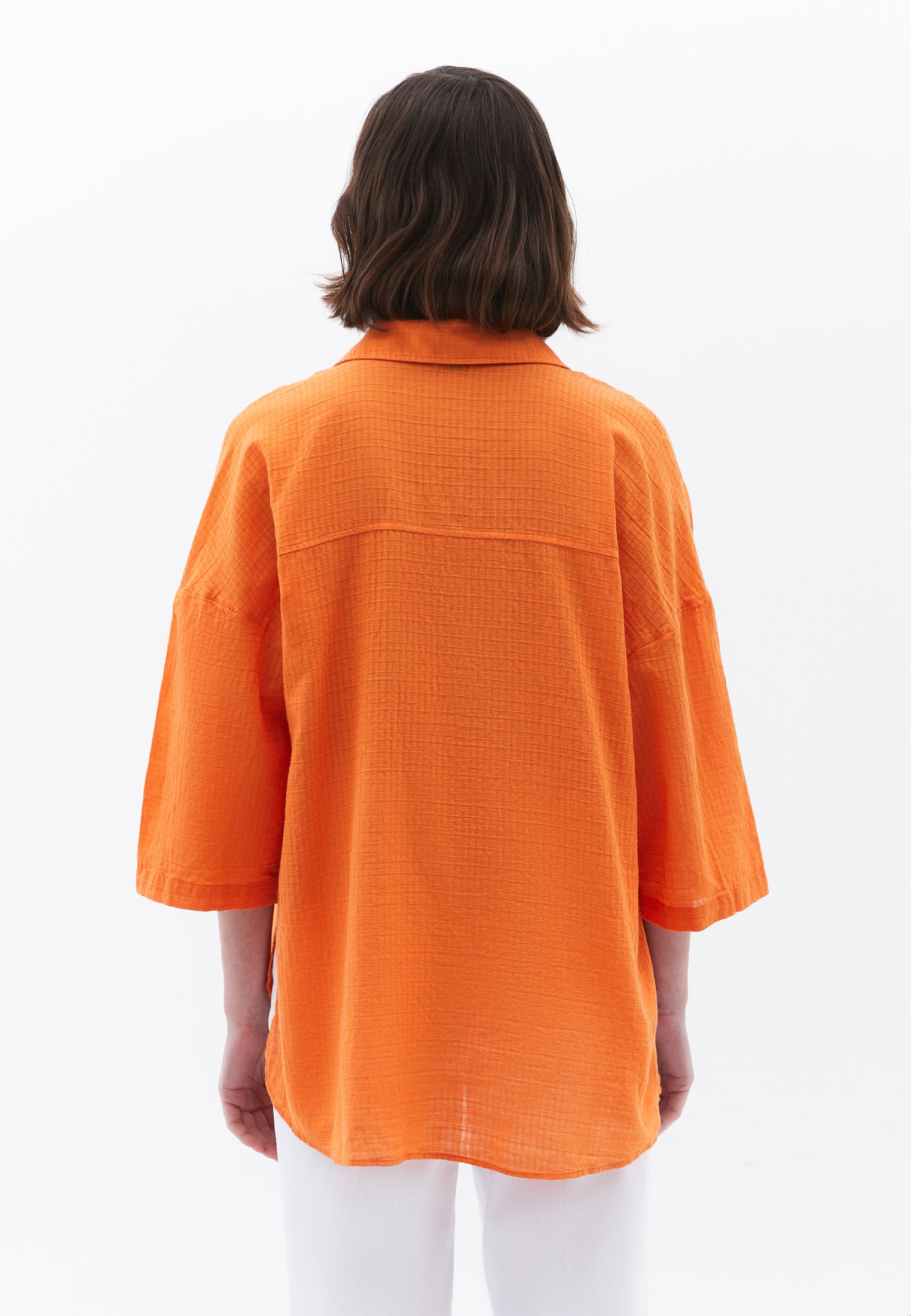 Button Detailed Oversize Shirt - SUN ORANGE
