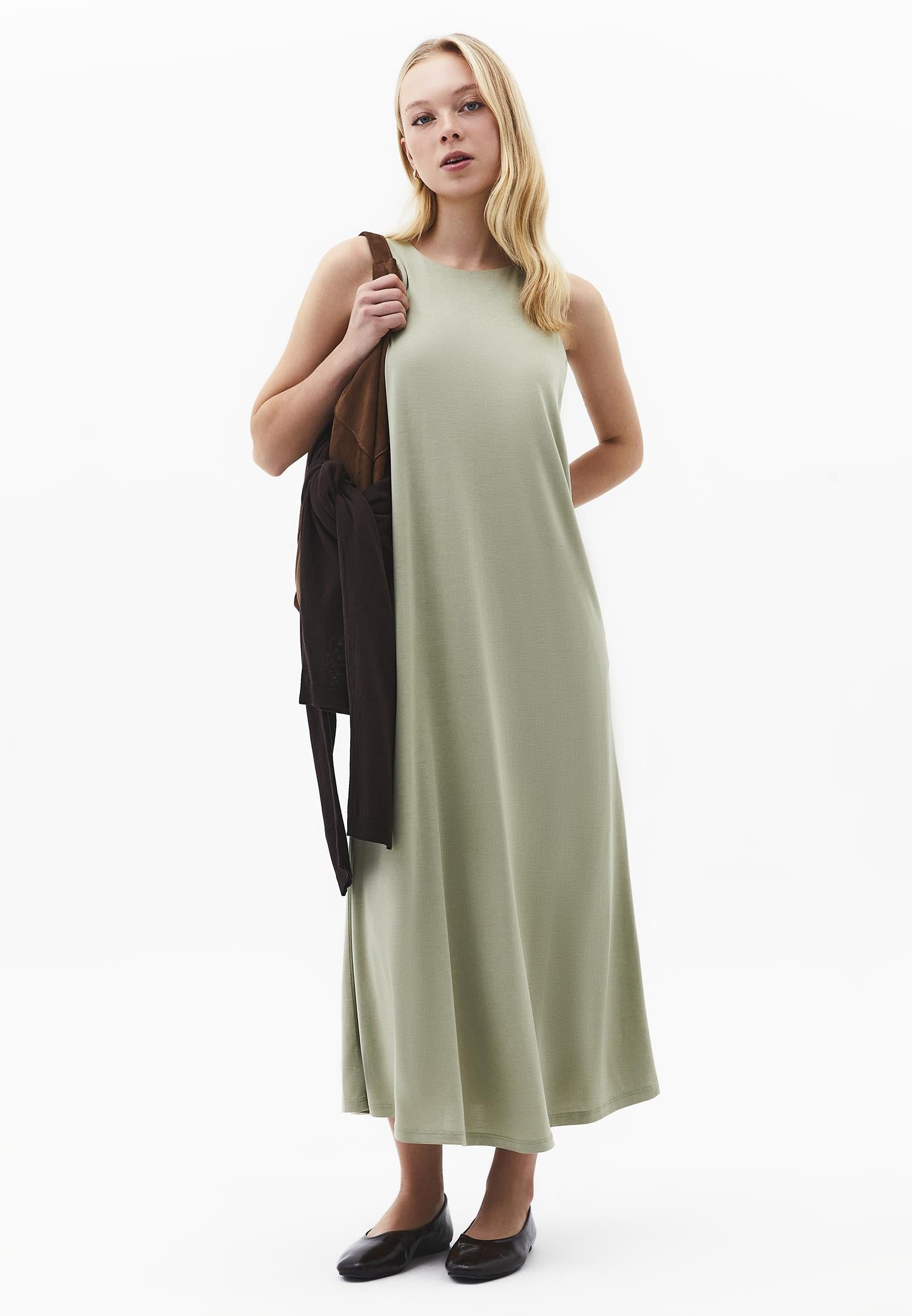 Halter Neck A-Line Midi Dress - TEA