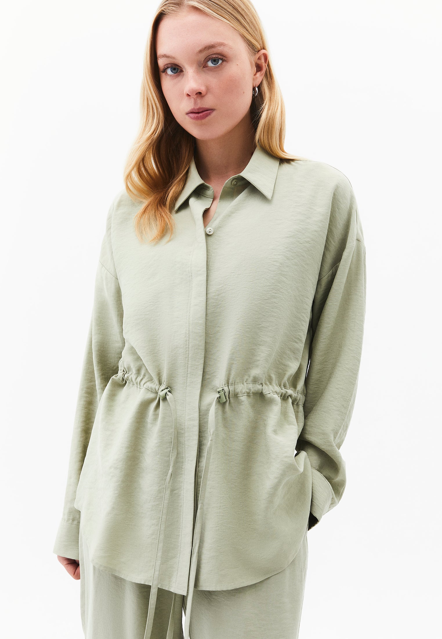 Oversize Shirt Collar Long Tunic - TEA
