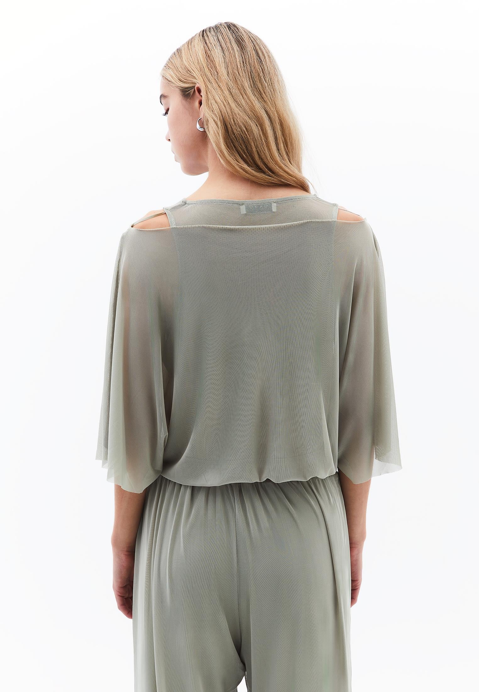 Batwing Sleeve Boat Neck Blouse - TEA