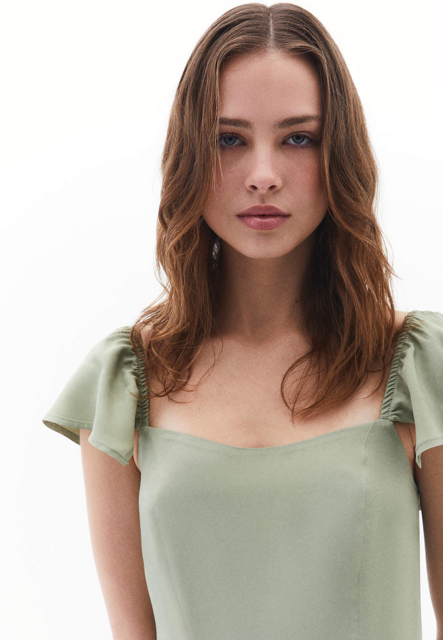 Slit Detailed Sweetheart Neckline Midi Dress - TEA