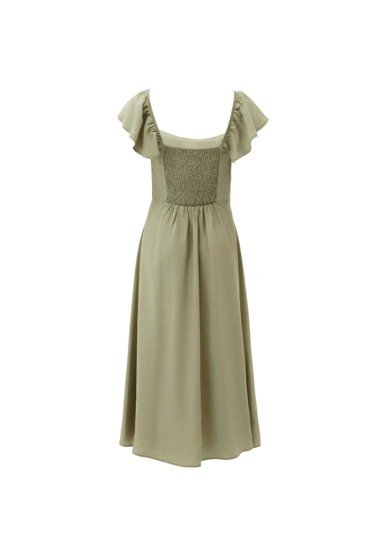 Slit Detailed Sweetheart Neckline Midi Dress - TEA