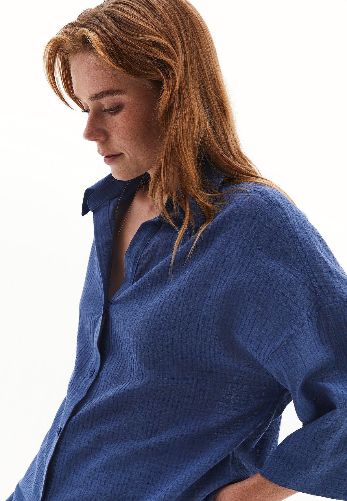 Oversized Shirt With Button Details - Blue