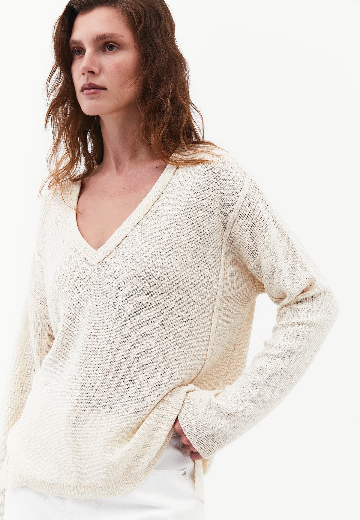 Oversize Tunic Sweater V Neck - TURTLEDOVE