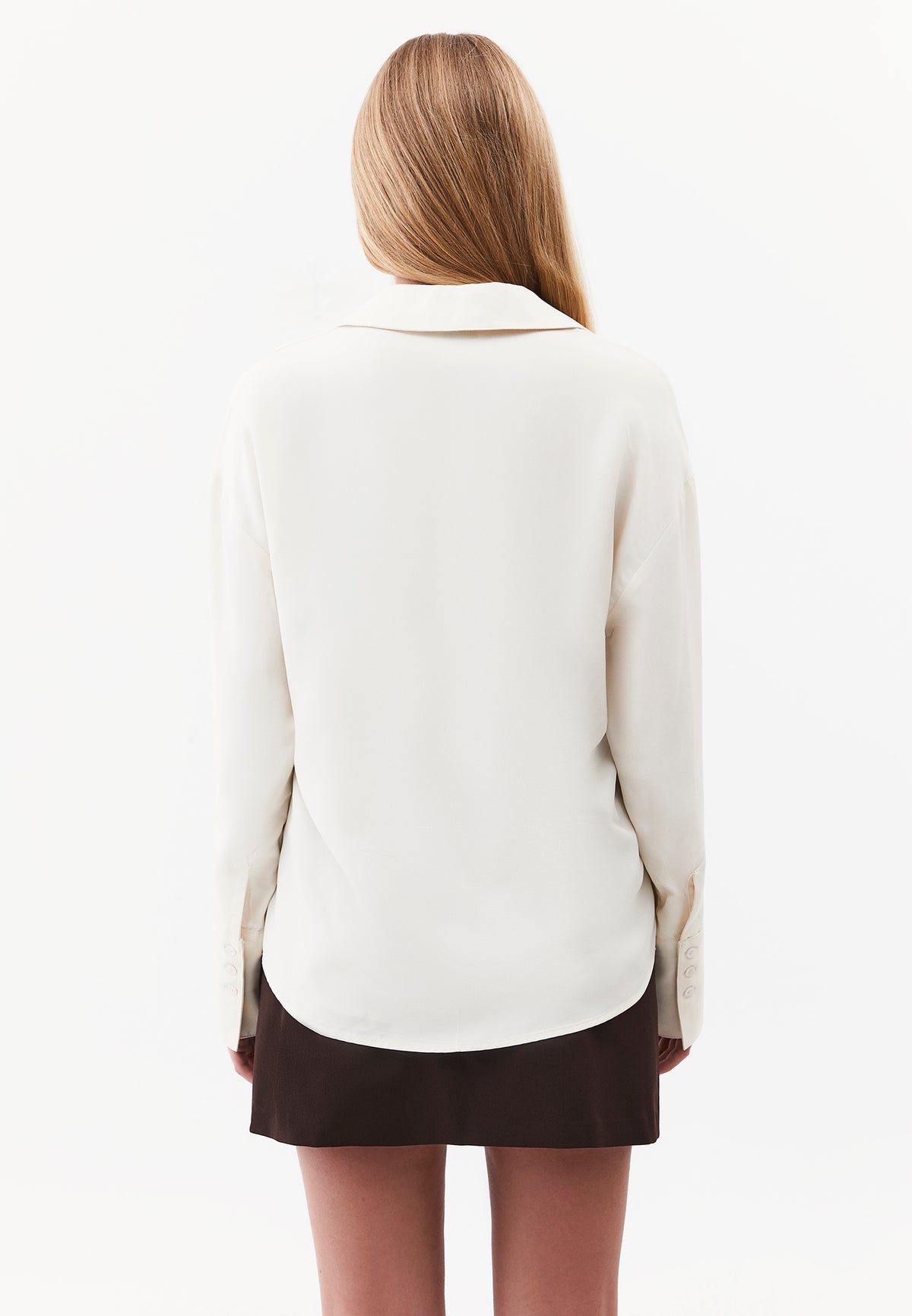 Long Sleeve Shirt with Button Detail and Shirt Collar - Cream