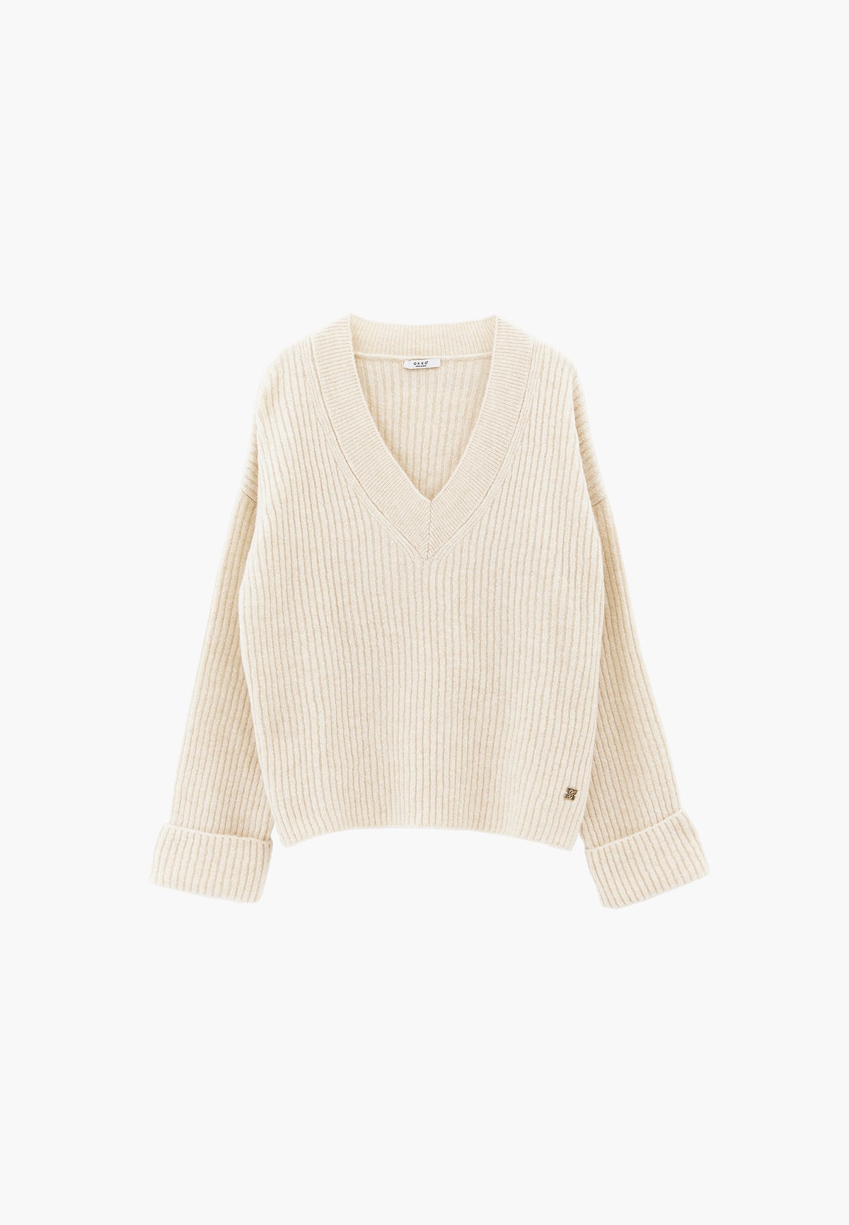 Loose V-Neck Sweater - Cream