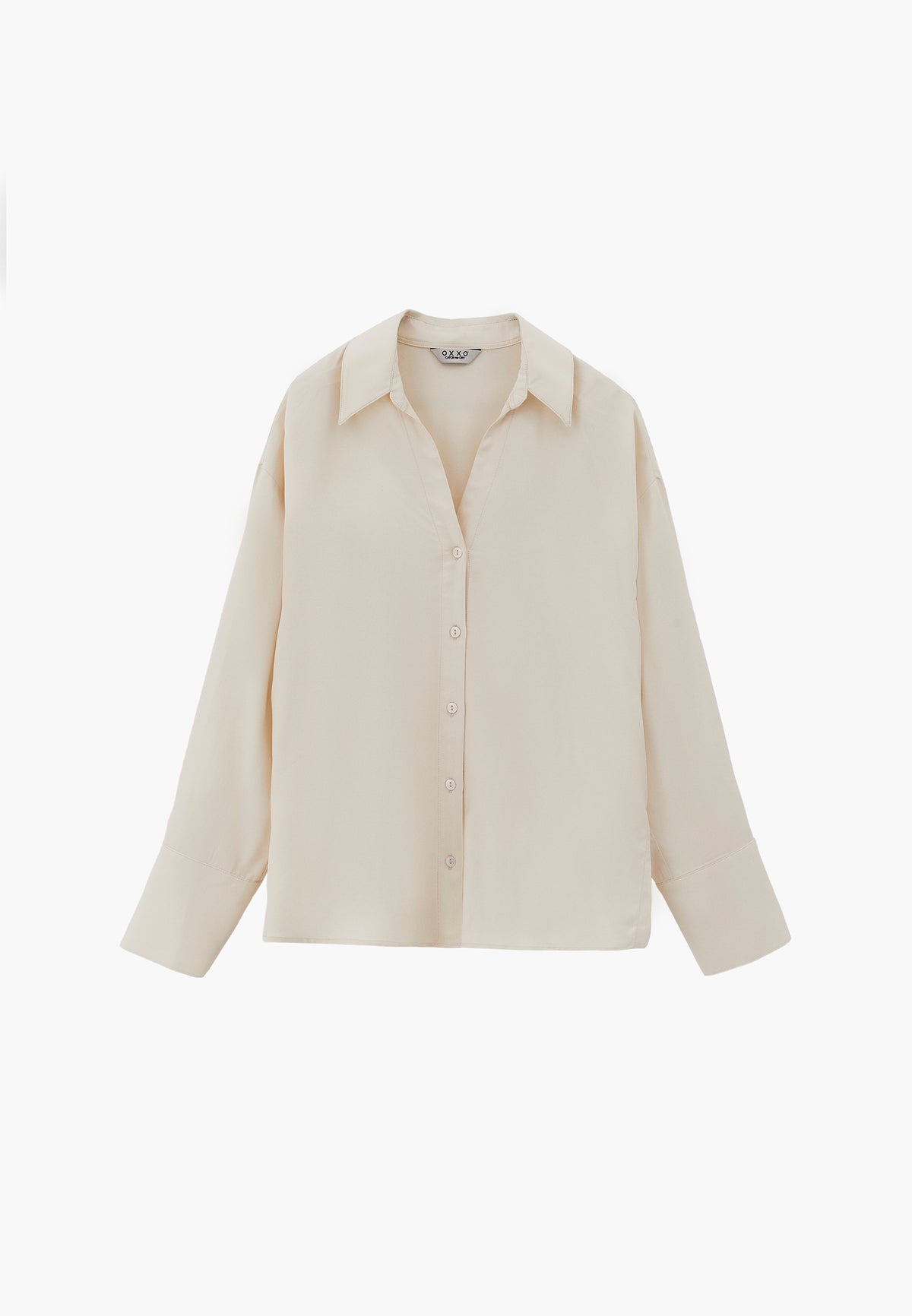Long Sleeve Shirt with Button Detail and Shirt Collar - Cream