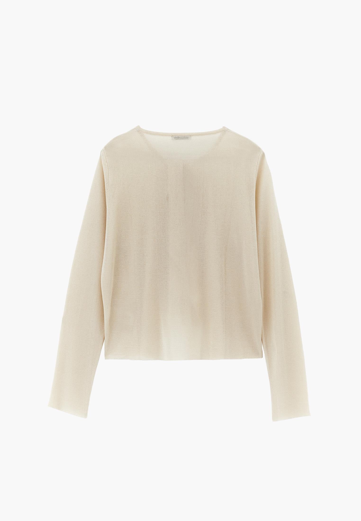 Tie Neckline Cardigan With Crew Neck - TURTLEDOVE