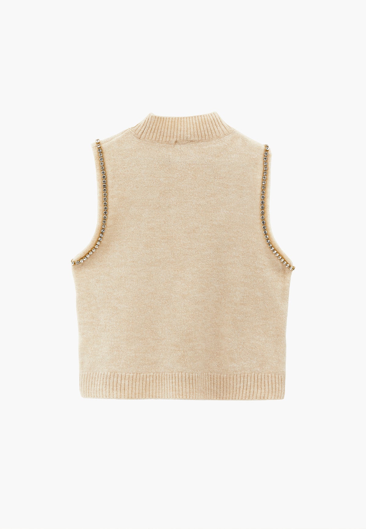 Vest With High Collar And Stone Detail - Cream