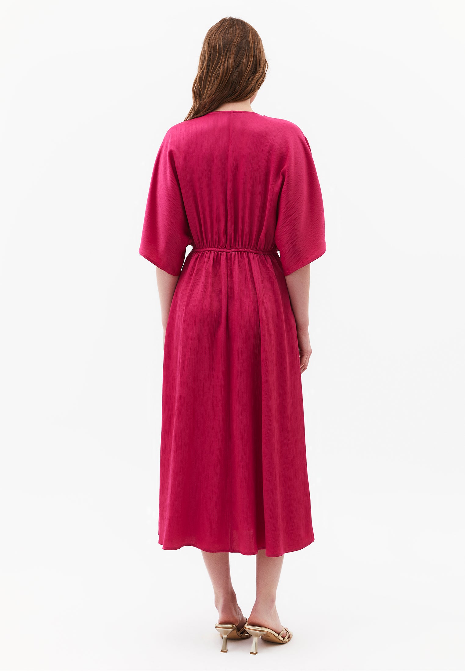 V-Neck Batwing Sleeve Long Dress - VERY BERRY