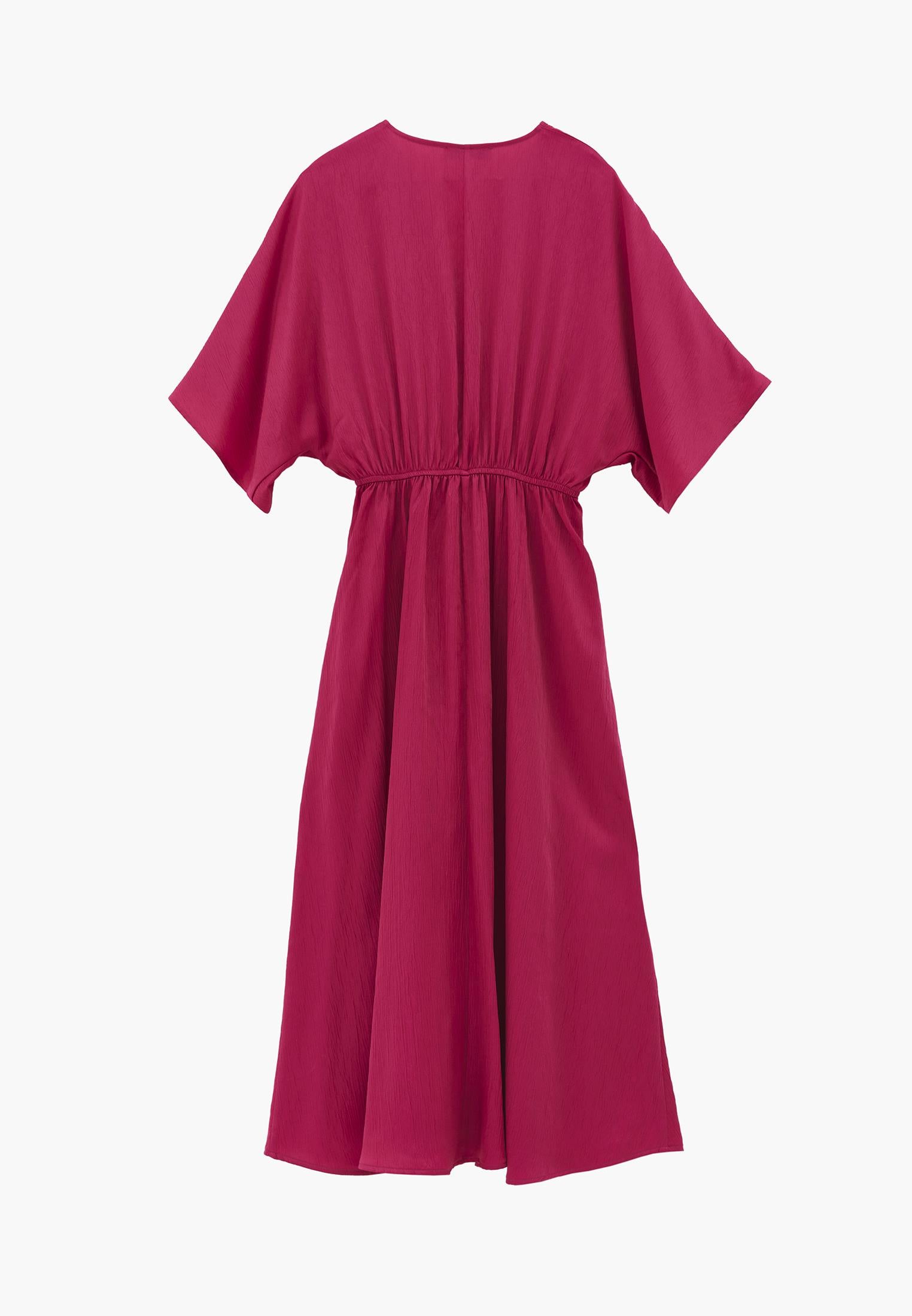 V-Neck Batwing Sleeve Long Dress - VERY BERRY