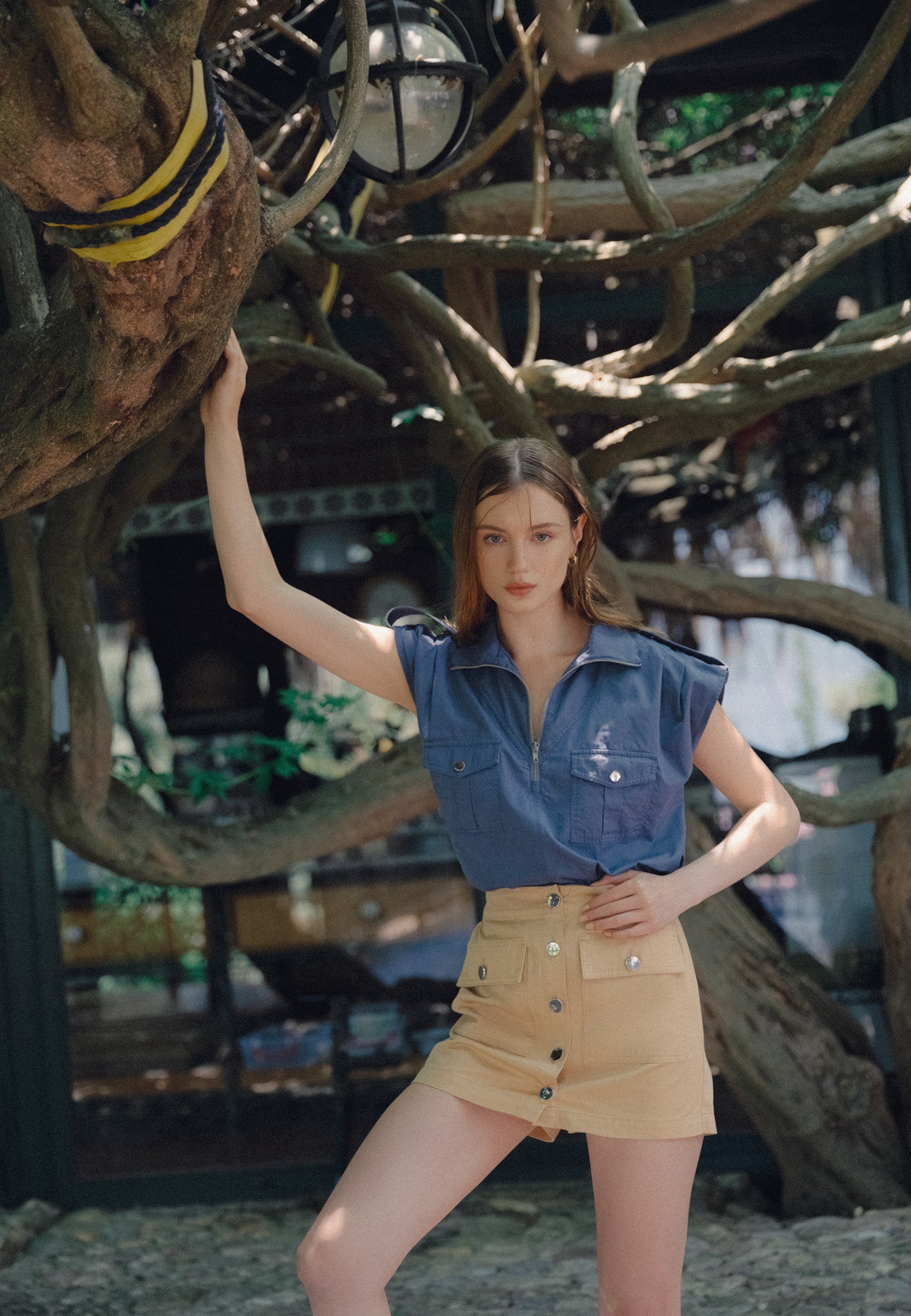 High neck detailed blouse - VINTAGE INDIGO