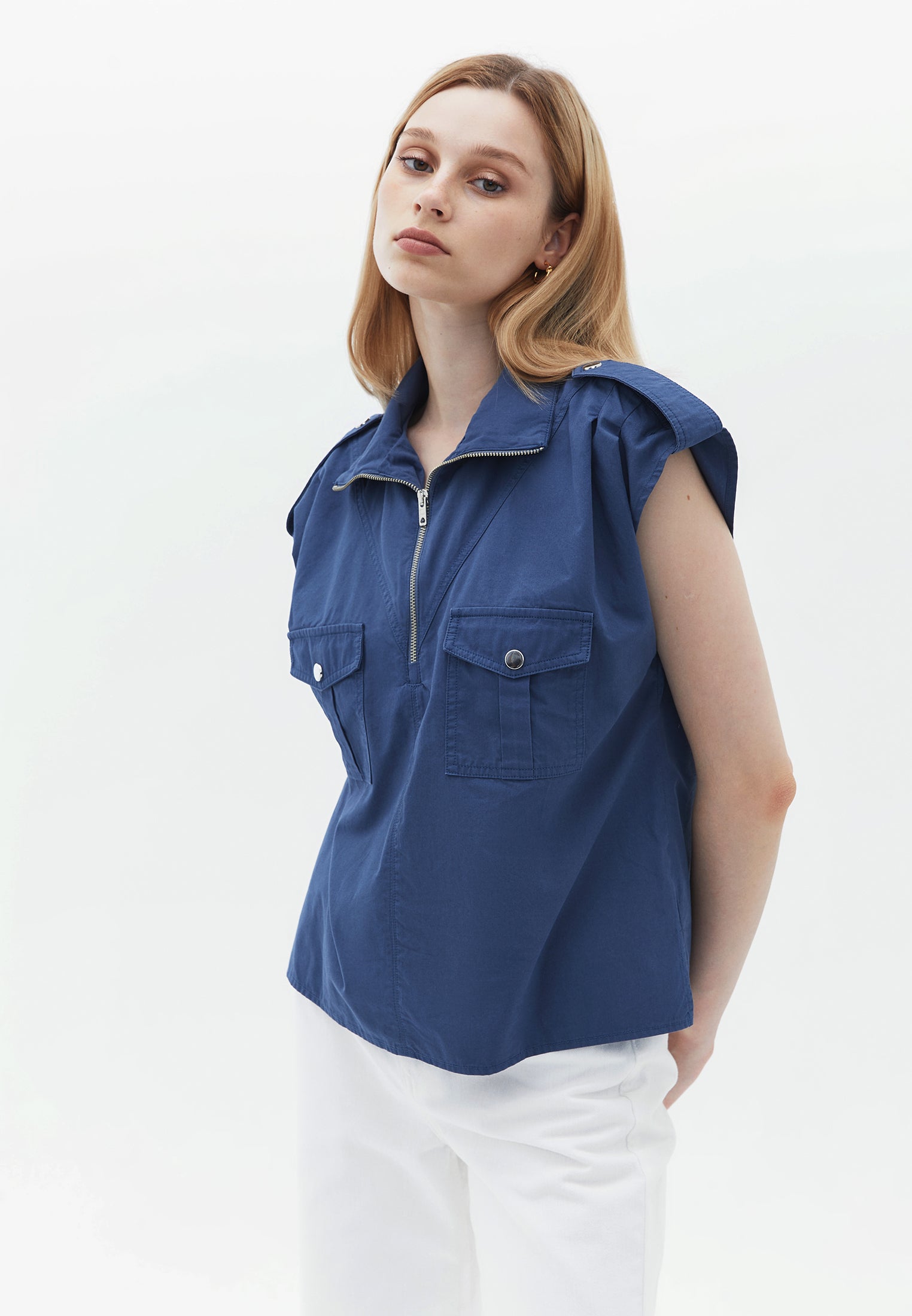 High neck detailed blouse - VINTAGE INDIGO